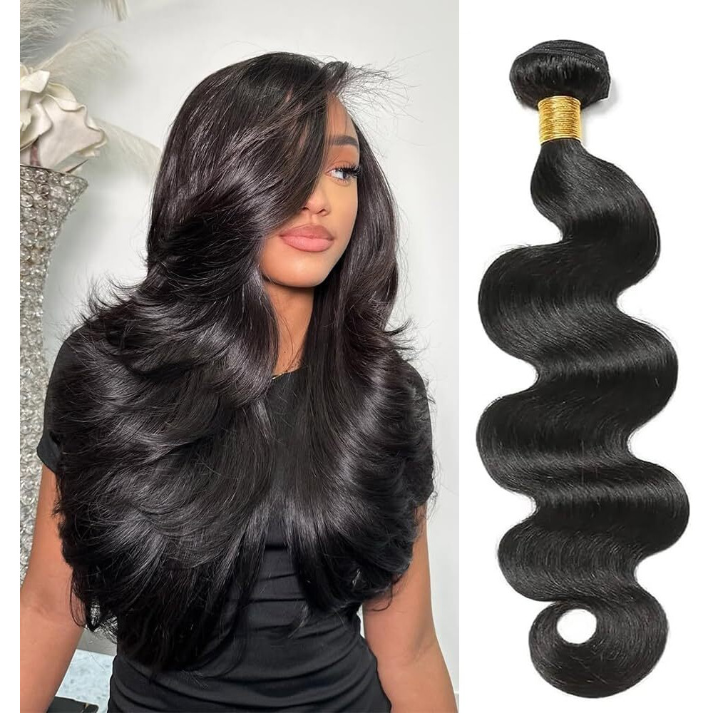 Body Wave Bundles Human Hair 22 Inch 12A Natural Black Human Hair Bundles Quick Weave 1 Pack