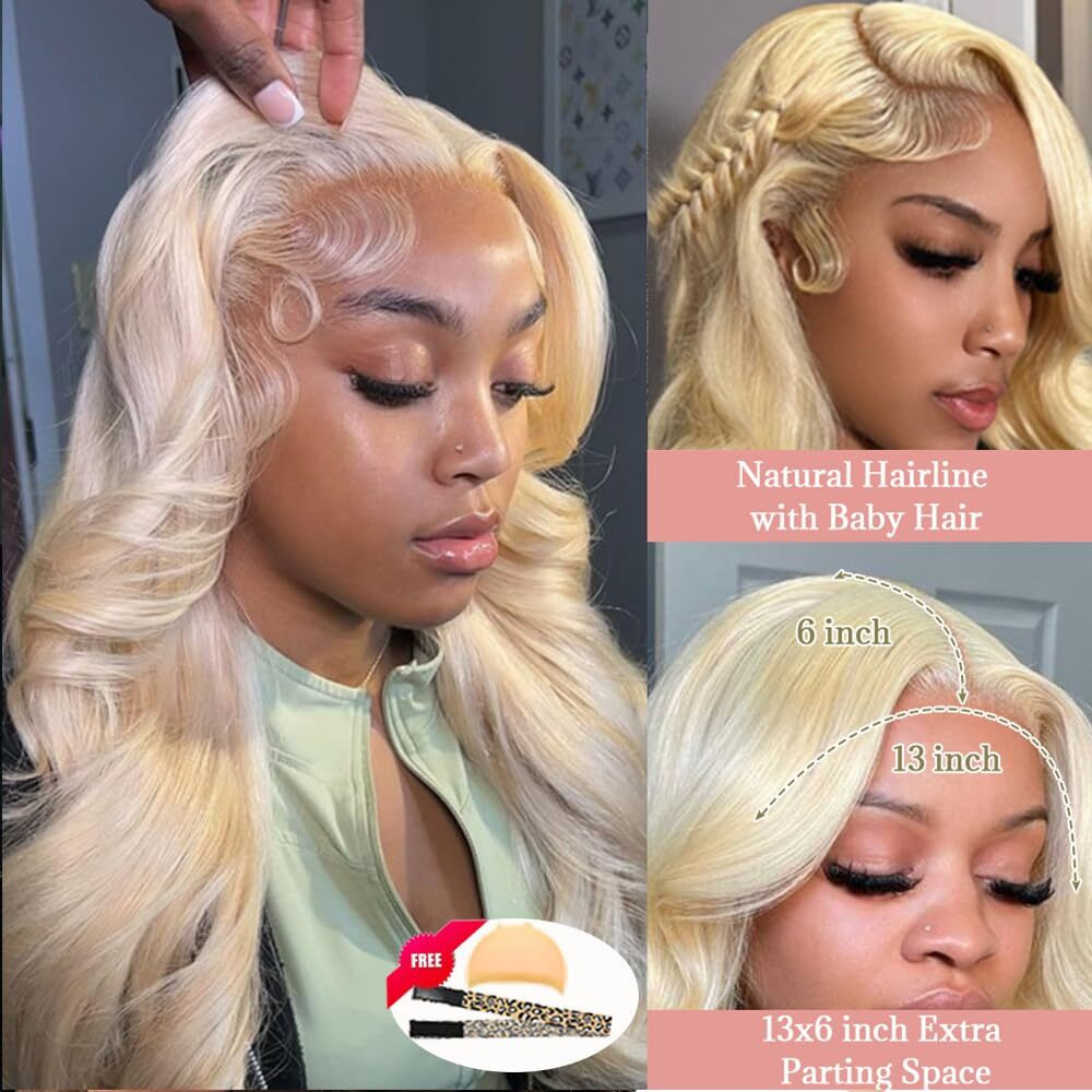 Belaved Lace Front Wigs Human Hair 613 Blonde 13X6 Hd Transparent Curly Real Human Hair Wig 180% Density Body Wave Pre Plucked Glueless Lace Frontal Wigs For Women Large Parting Space 36 Inch