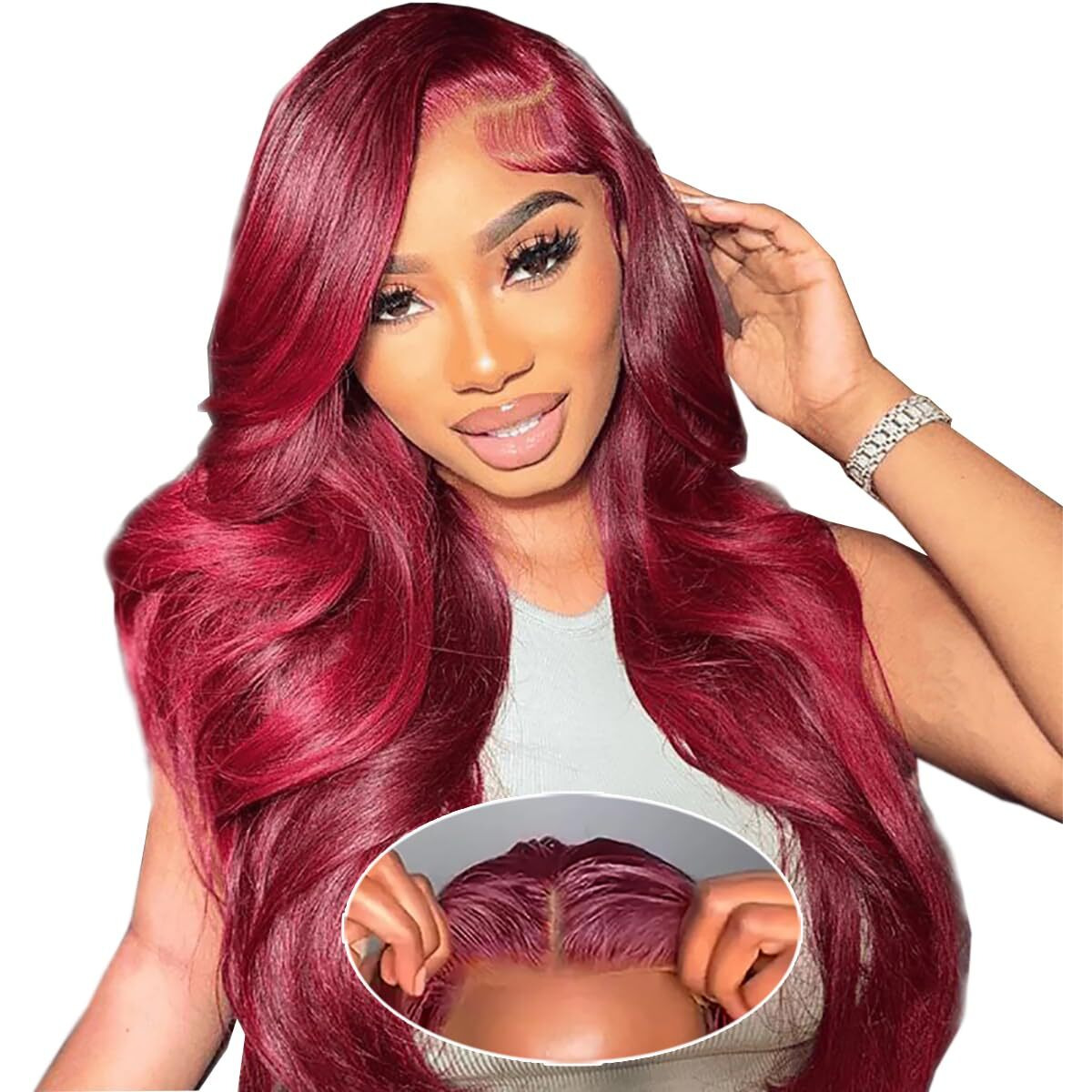 Jewhaut Glueless Wigs Human Hair Pre Plucked Pre Cut 99J Burgundy Lace Front Wigs Human Hair For Black Women 5X5 Hd Body Wave Lace Closure Wigs Wear And Go Glueless Wig For Beginners 20 Inch