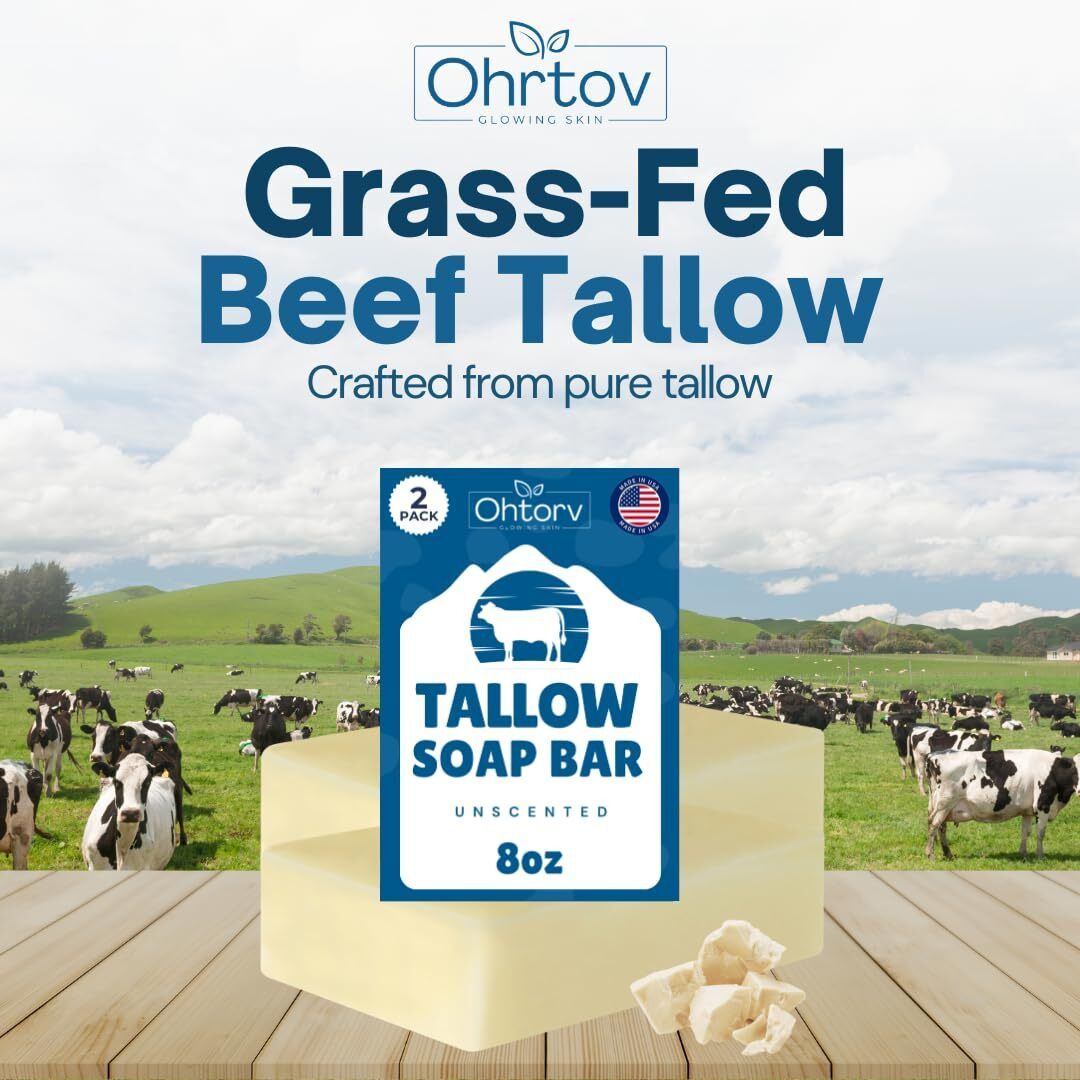 Beef Tallow Soap Bar - All Natural Grass Fed Tallow Soap Unscented - Moisturizing Face & Body Wash Great For Eczema, Dry, Itchy, Sensitive Skin - Handcrafted Bath Soap For Adults, Kids, Made In Usa