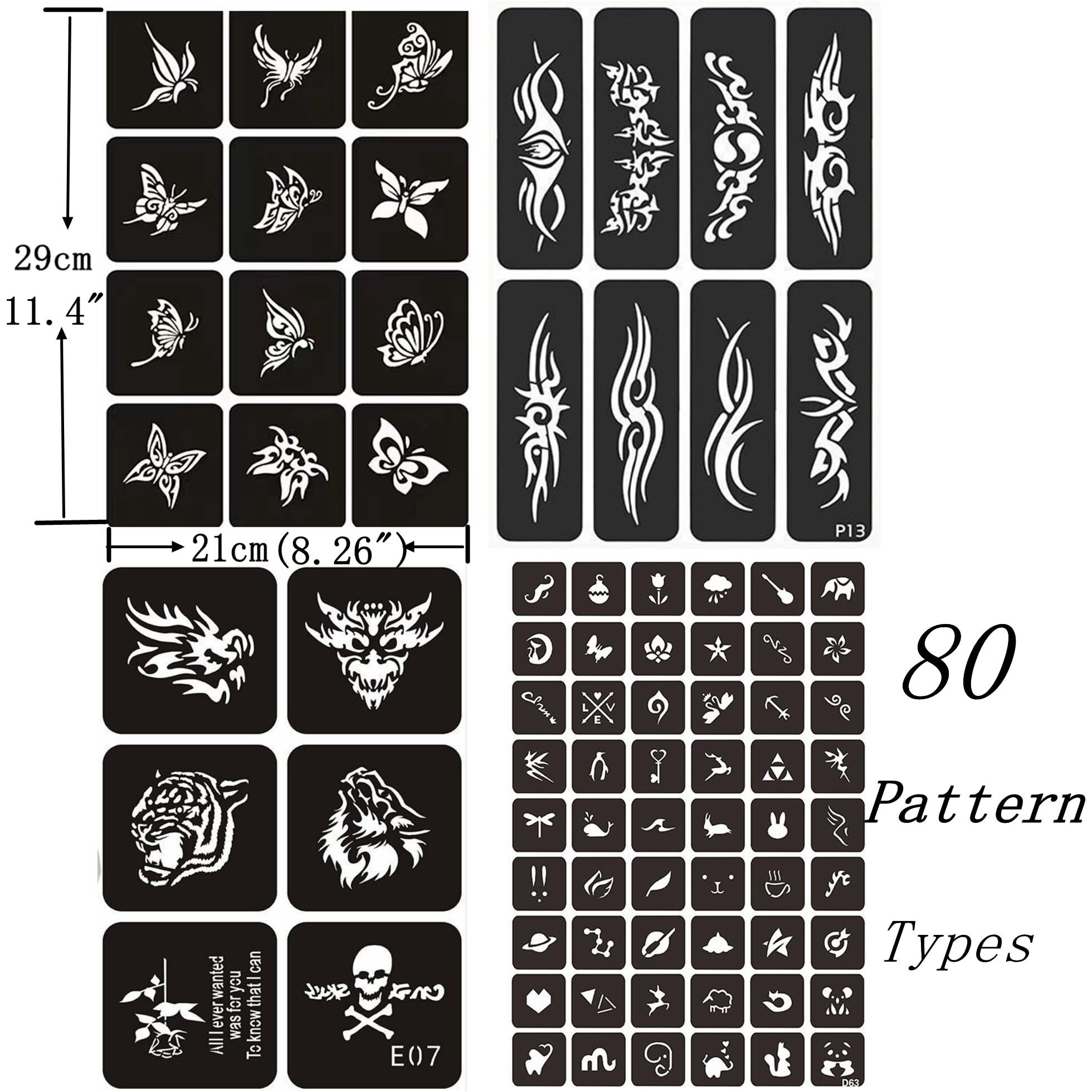 Temporary Tattoo Markers For Skin,10-Count Body Markers+80 Large Tattoo Stencils Of Assorted Colors For Kids And Adults,Dual-End Tattoo Pens Bold And Fine Line With Cosmetic-Grade Temporary Tattoo Ink