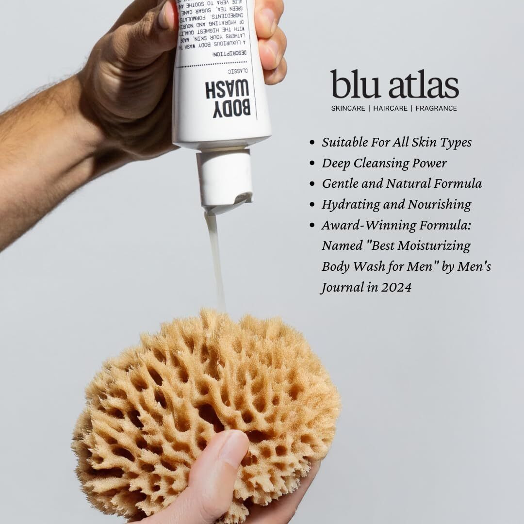 Blu Atlas Body Wash, 8 Oz - Sulfate-Free Gel Body Wash For Men, Moisturizing Formula Suitable For All Skin Types Santal Cedar
