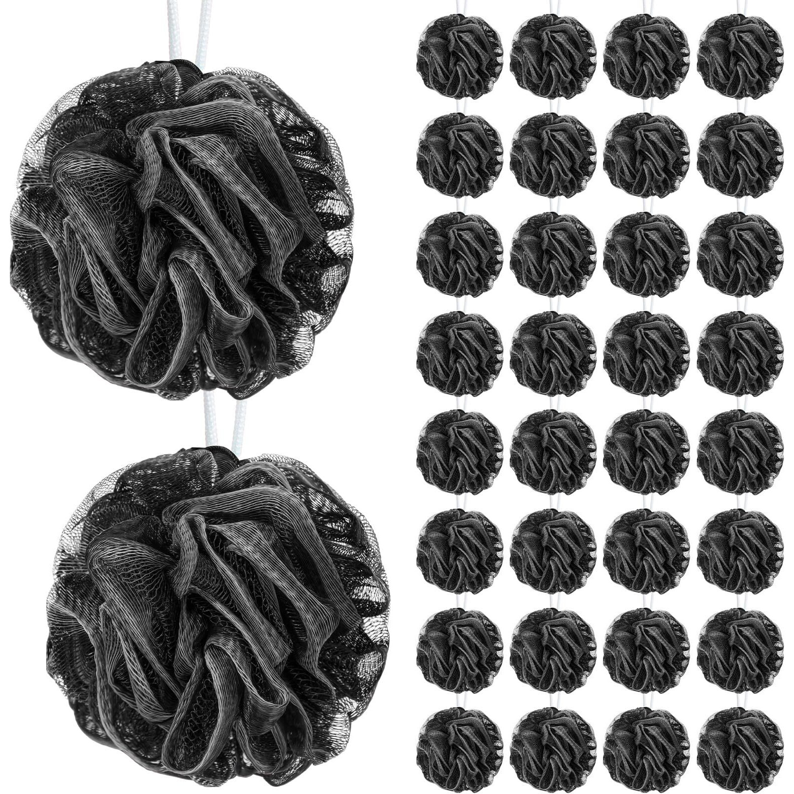 Sunnyray 100 Pcs Loofahs Bulk Bath Sponge Shower Luffas Exfoliating Body Scrubber Packs Soft Mesh Loofahs Balls Travel Cleaning Wash Puff Bathing Accessories For Women Men, 20G (Black)