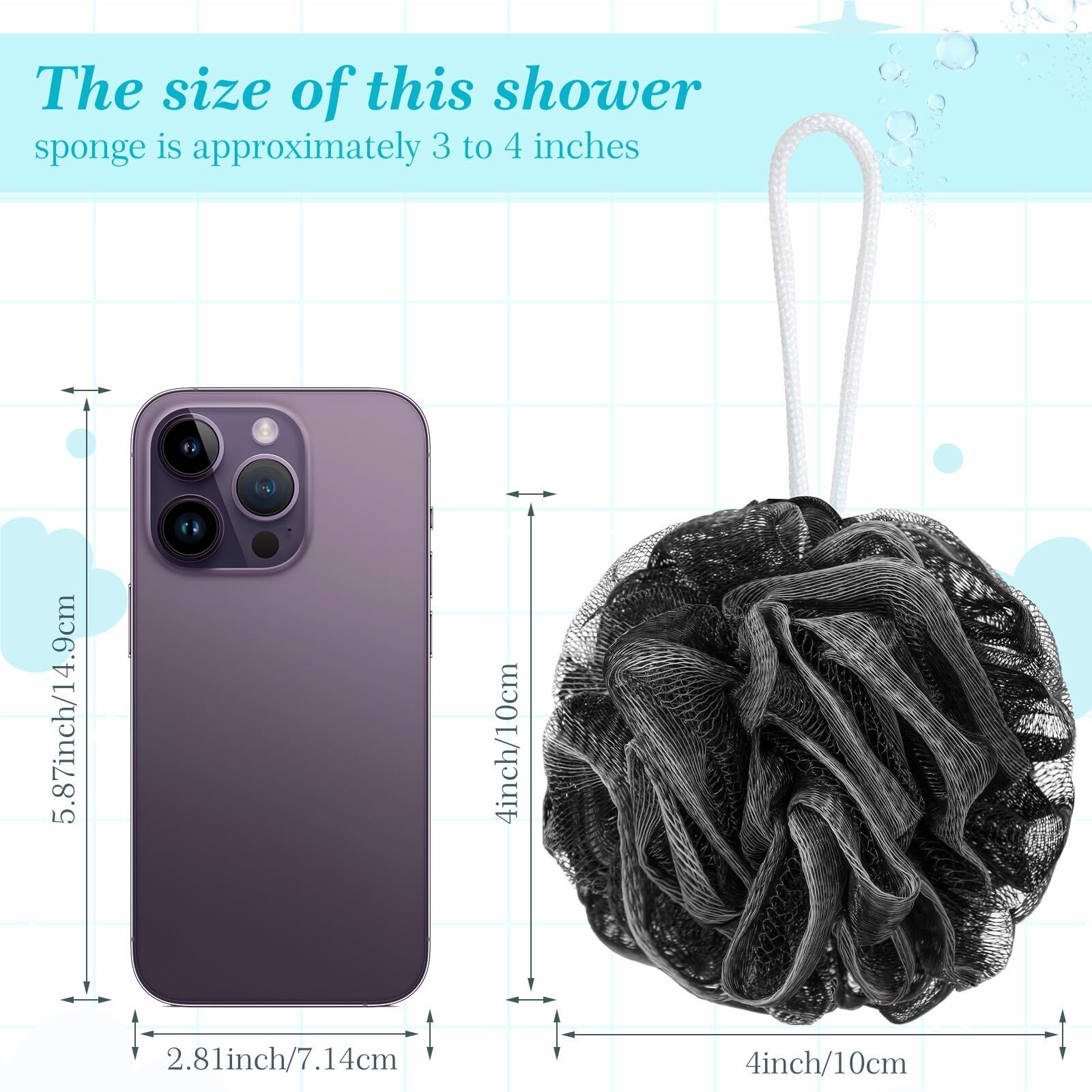 Sunnyray 100 Pcs Loofahs Bulk Bath Sponge Shower Luffas Exfoliating Body Scrubber Packs Soft Mesh Loofahs Balls Travel Cleaning Wash Puff Bathing Accessories For Women Men, 20G (Black)