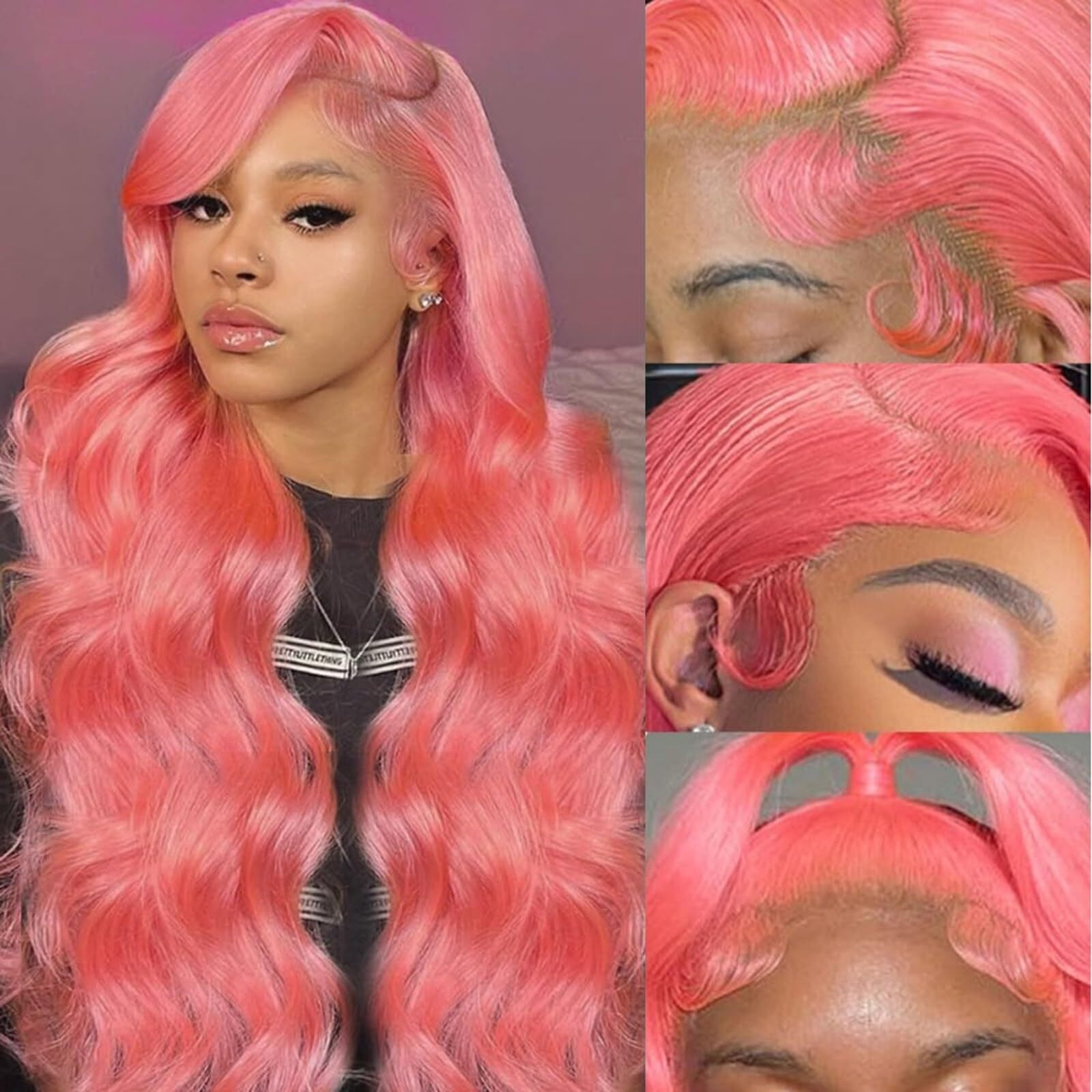 Dorashion 34 Inch Pink 13X4 Lace Front Wigs Human Hair Glueless Pink Colored Body Wave Lace Front Wigs With Baby Hair Pre Plucked 180 Density Hd Transparent Lace Frontal Wig For Women