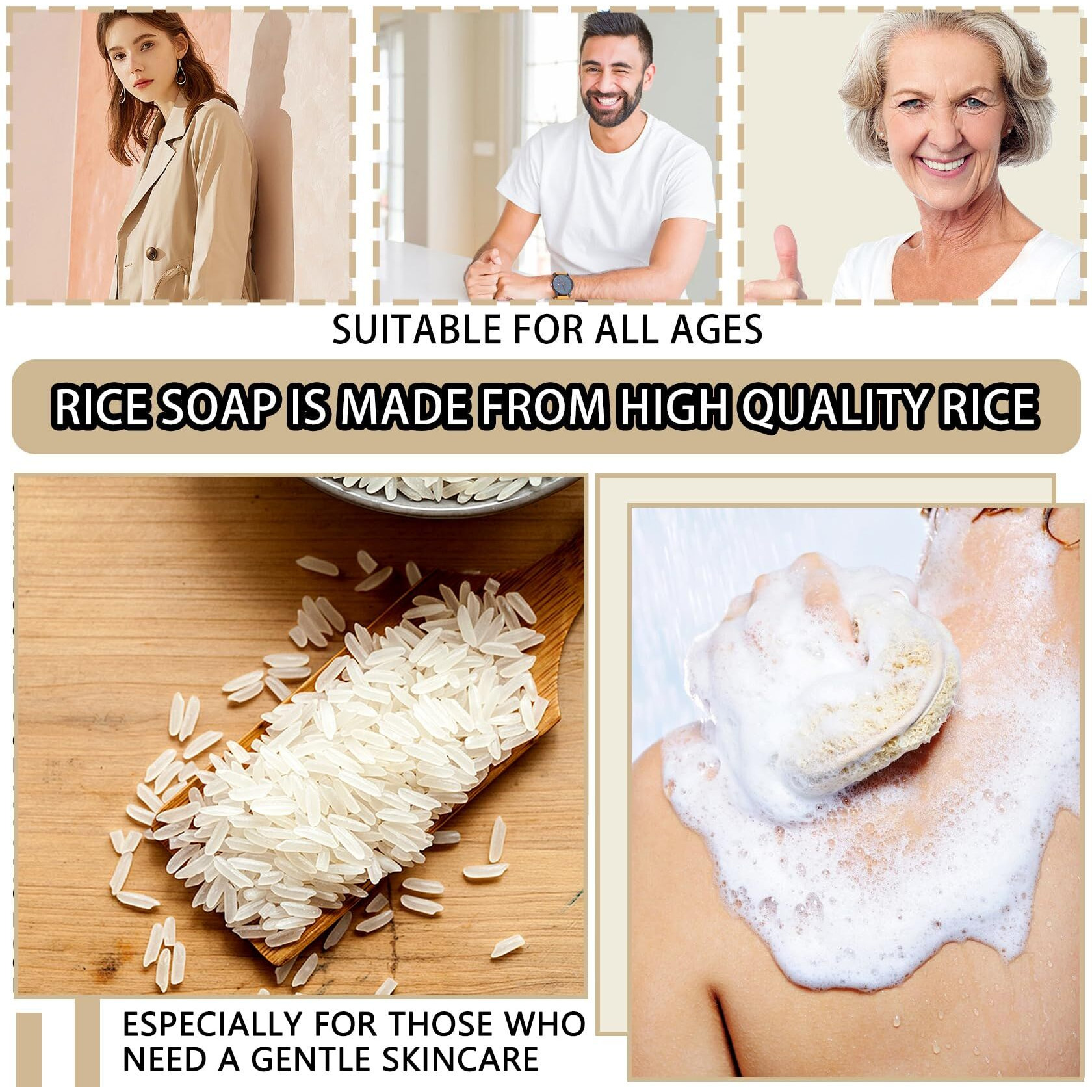 Ljybobin 12Pcs Vegan Rice Soap For Body & Face,Gentle Long-Lasting Moisturizing Rice Milk Soap For All Skin Type,Deep Cleaning Rice Handmade Soap Bar For Men & Women