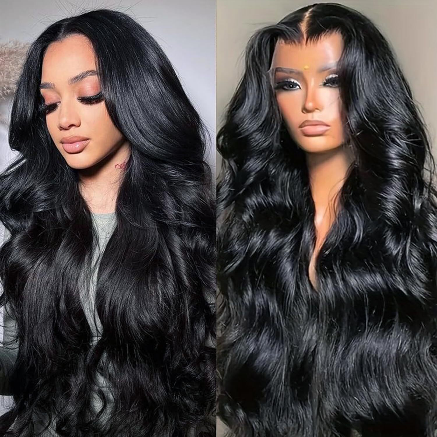 Mihugass 16 Inches 13X6 Lace Front Human Hair Wigs For Women Body Wave Jet Black Color Lace Frontal Wigs Affordable 250% Density Lace Wigs