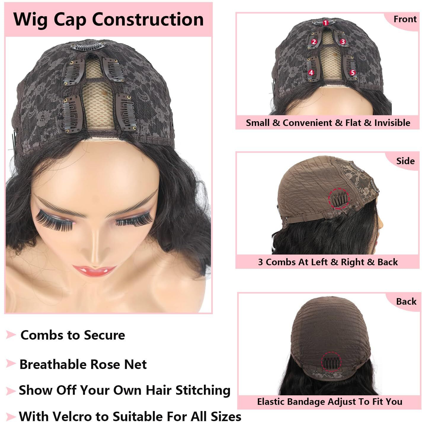 Bdbdbd V Part Wig Human Hair Body Wave 100% Real Human Hair Upgrade U Part Human Hair Wig 180% Density Beginner Friendly 1B/30 (24 Inch)