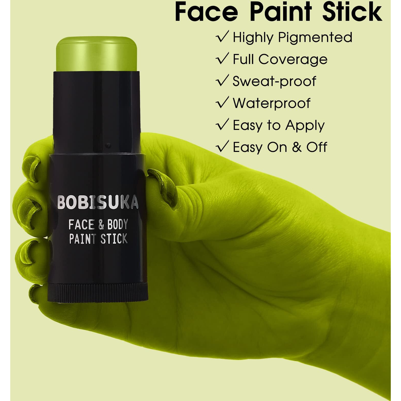 Bobisuka Ogre Green Face Body Paint Stick, Light Green Eye Black Painting Sticks For Sports, Facepaints Makeup For Halloween Goblin Zombie Witch Camo Hulk Cosplay Special Effects Costume Sfx