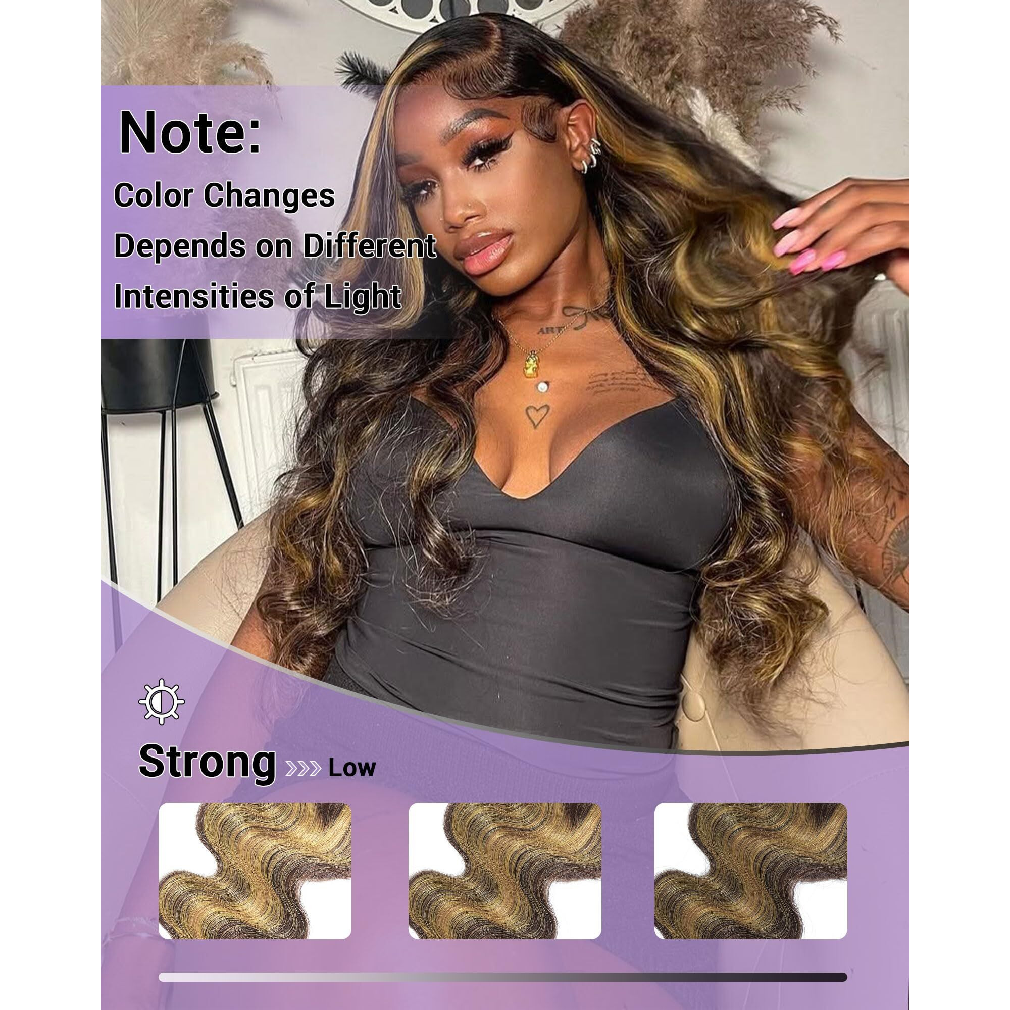 Dsekcain Highlight Golden Blonde Yellow On Chocolate Brown Body Wave Bundles 100% Real Virgin Human Hair Bundles 20 22 24 Inch Colored Body Wave Sew In Quick Weaves