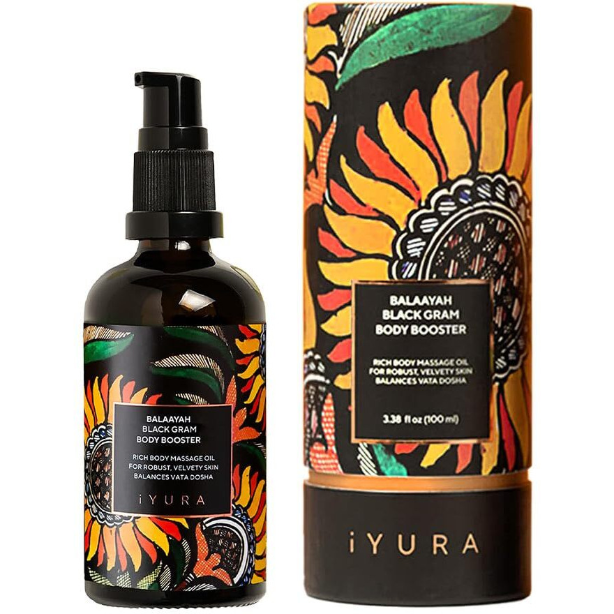 Iyura Balaayah Black Gram Body Booster Oil | Ayurvedic Massage & Moisturizing Body Oil | Indulging Aroma Of Vanilla & Frankincense | Luxurious, Fast-Absorbing & Non-Sticky | 3.38 Fl Oz