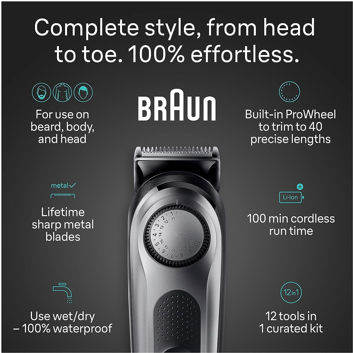 Braun All-In-One Men's Shaving Kit Series 7 7440, 12-In-1 Beard, Face, Nose, Ear Trimmer, Hair Clippers, Body Groomer And Manscaping
