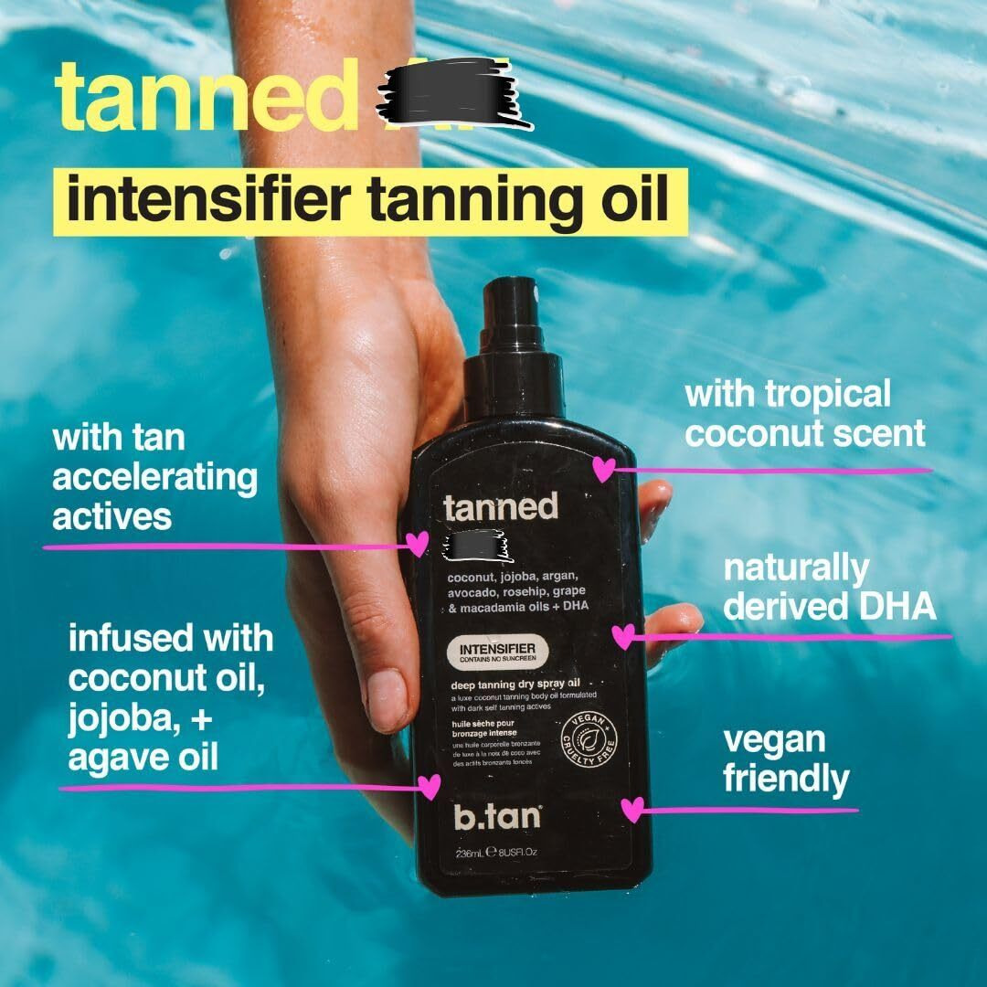 B.Tan Tanning Oil & Uv Tan Bed Lotion Kit | Best Dark Sun Tanner Bundle - Fast, Tinted, Indoor Outdoor Browning Accelerator Cream & Dark Bronzing Spray, Body Tan Extender, No Suntan Protection