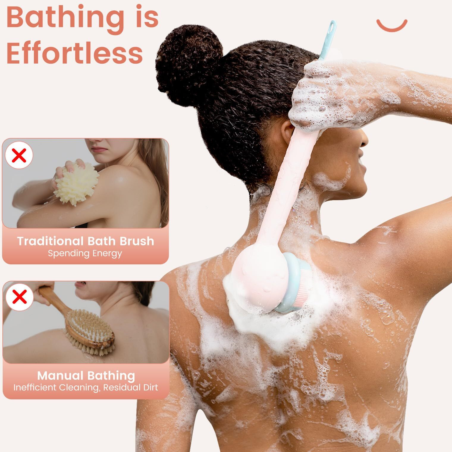 Oh,Xiyu. Electric Back Scrubber For Shower Body Brush, Waterproof Automatic Body Scrubber For Cleansing, Massaging And Exfoliating, Spinning Bath Brush With 2 Heads & 3 Speed Modes, Berry Pink