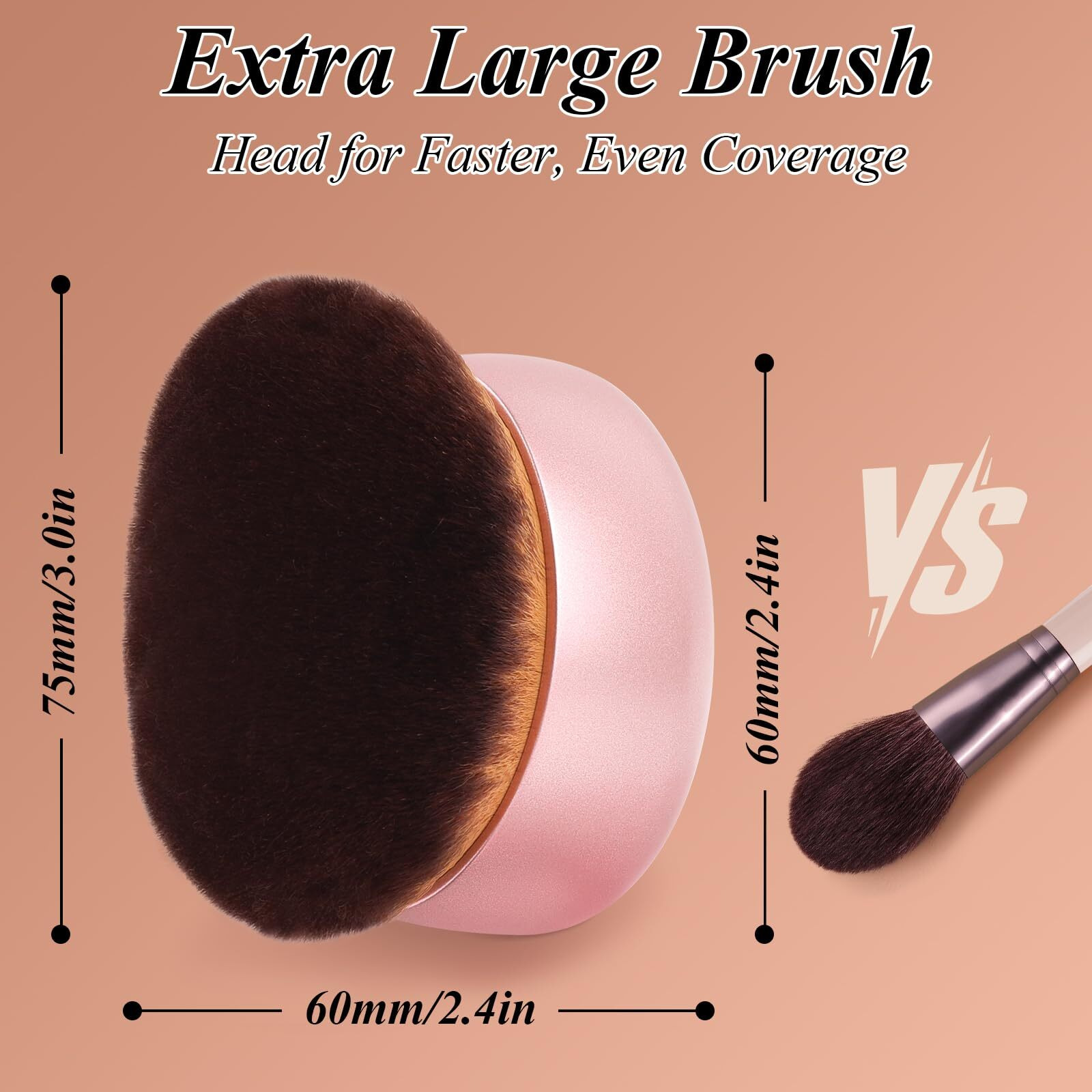 Glor  Brochas 75Mm Extra Large Self Tanner Kabuki Makeup Brush - Ultra Soft Dense Vegan Bristles For Body Makeup, Bronzer & Foundation-Applies Tanning Mousse, Lotion & Self Tanner-Rose Gold, Wet & Dry