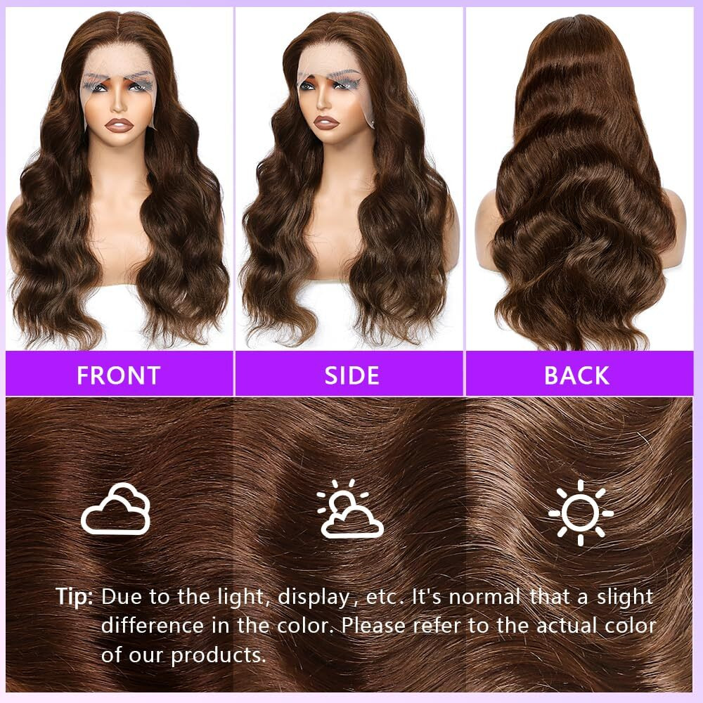 Hoisaka Chocolate Brown Lace Front Wig Human Hair Pre Plucked 13X4 Body Wave Lace Front Wigs Human Hair 28Inch 250% Density Hd Lace Frontal Wigs For Blcak Women Colored 4