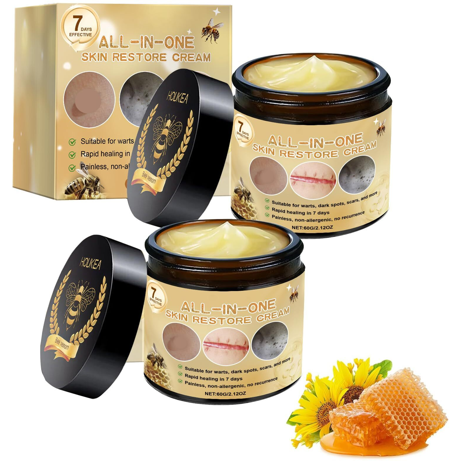 Bee Venom All-In-One, Bee Venom Skin Treatment Cream, Skin Repair Cream For Face And Body, Hydrates Skin And Reduces Blemishes (2Pcs)