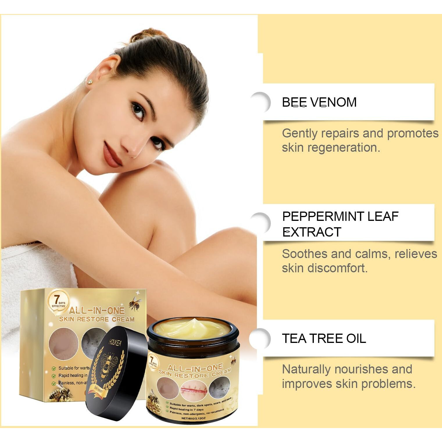Bee Venom All-In-One, Bee Venom Skin Treatment Cream, Skin Repair Cream For Face And Body, Hydrates Skin And Reduces Blemishes (2Pcs)