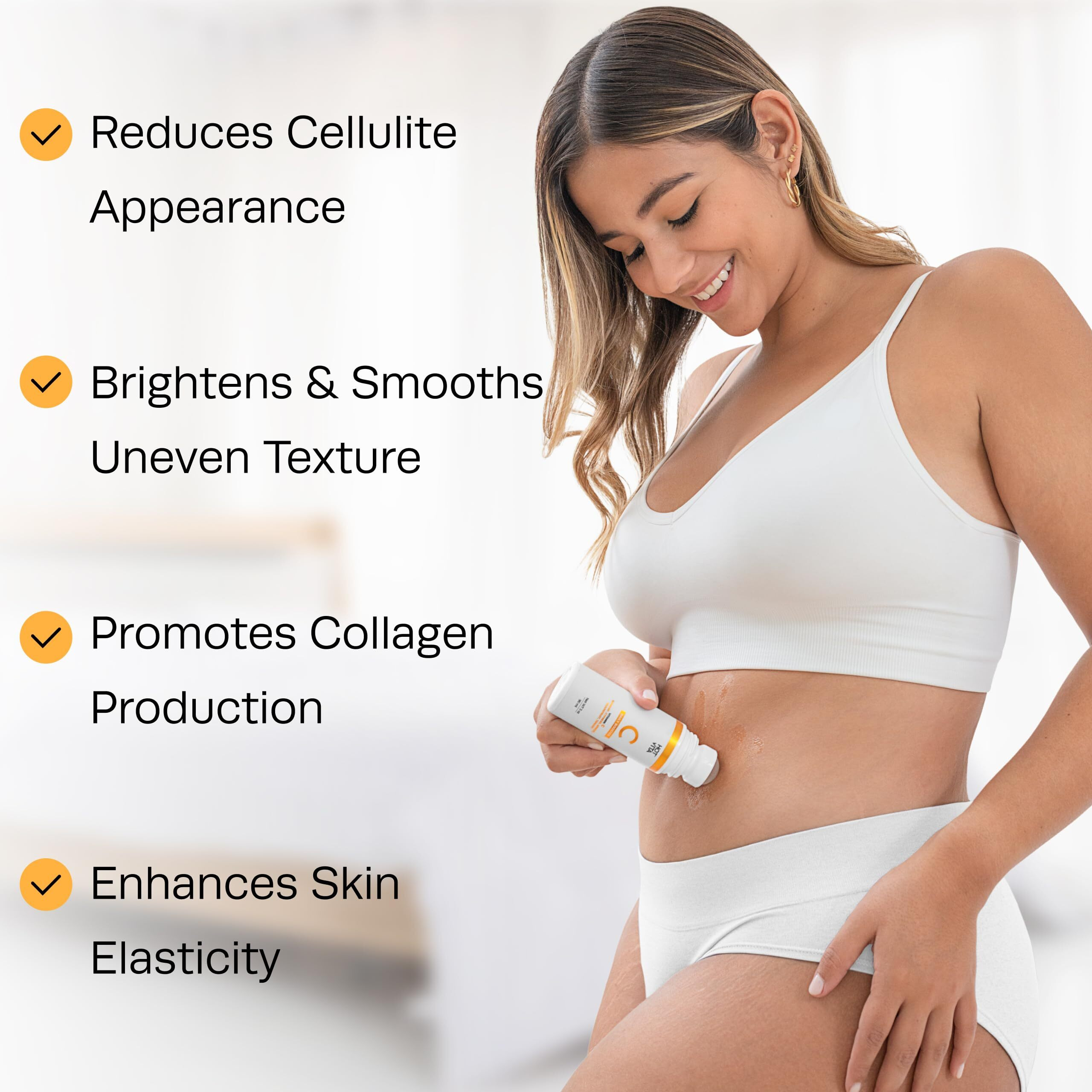 Hot Vita Vitamin C Body Oil - Hydrating & Firming Natural Blend With Rosehip & Cypress Oils - Evens Skin Tone, Reduces Cellulite Appearance, Boosts Radiance & Promotes Collagen Production