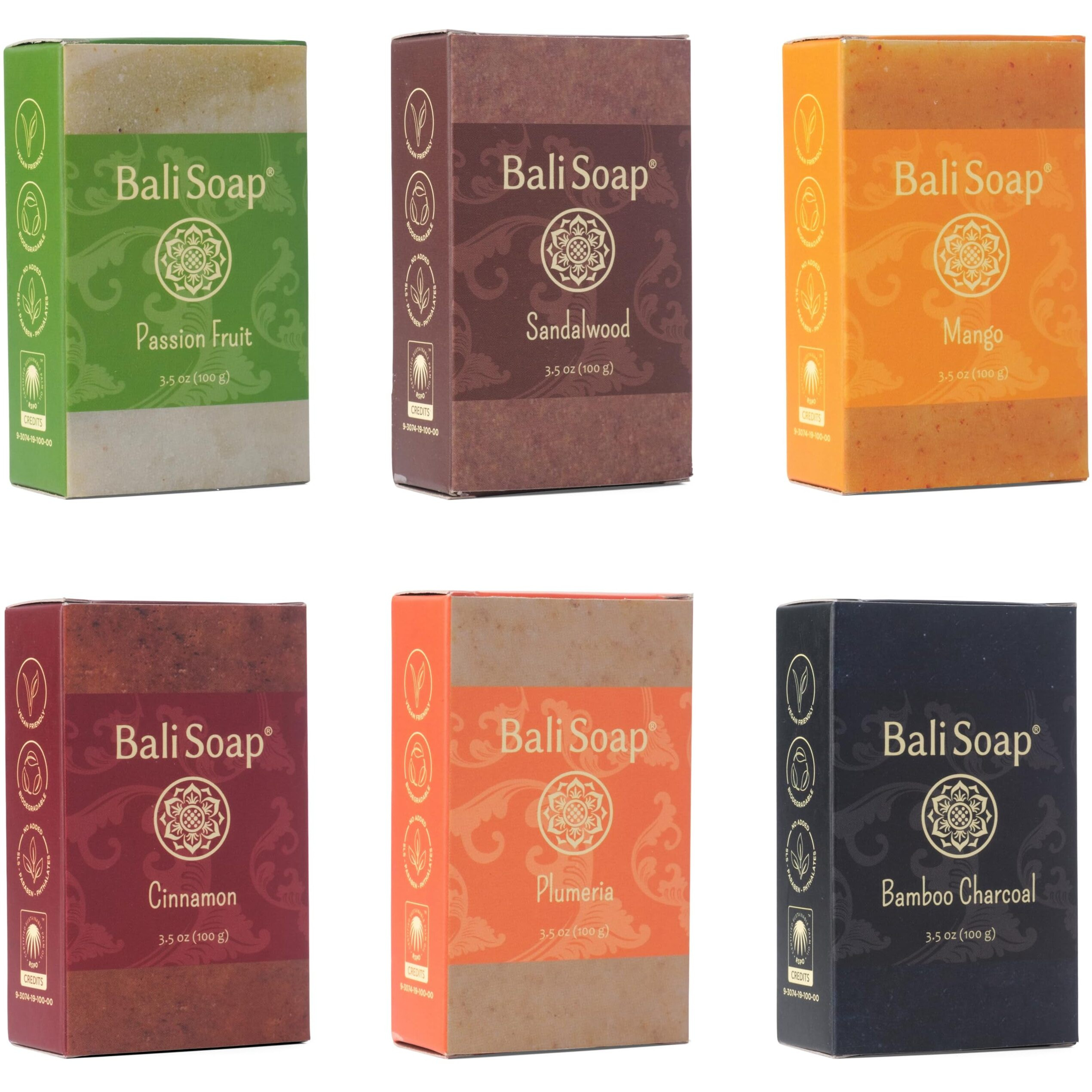 Bali Soap Orange Collection - 6Pc Variety Pack Natural Cold Process Bars - Exfoliating Cleanser For Face, Hand, Body - Plant-Based, Handmade - 3.5 Oz Each
