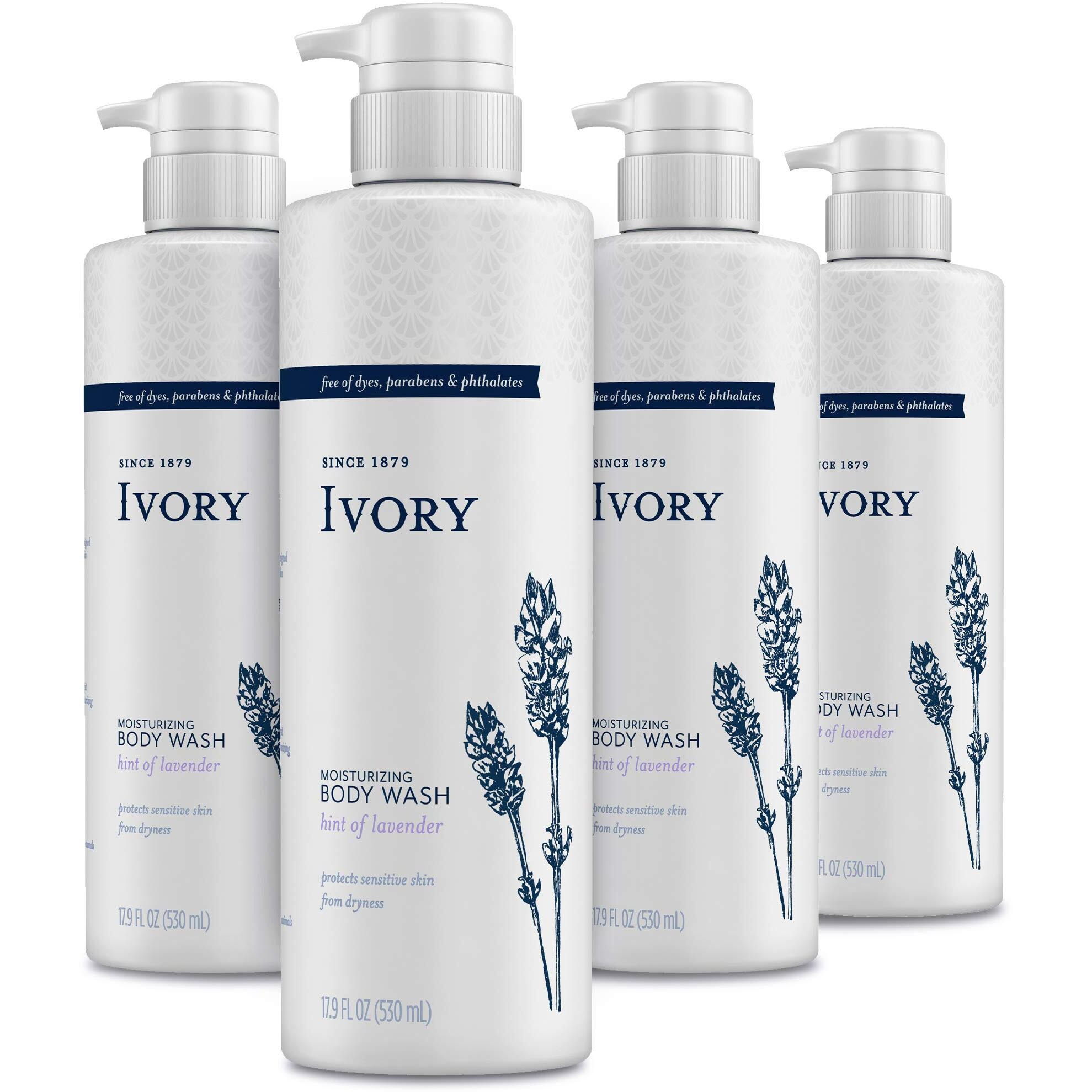 Ivory Sensitive Skin Moisturizing Body Wash, Hint Of Lavender, 17.9 Fl Oz (Pack Of 4)
