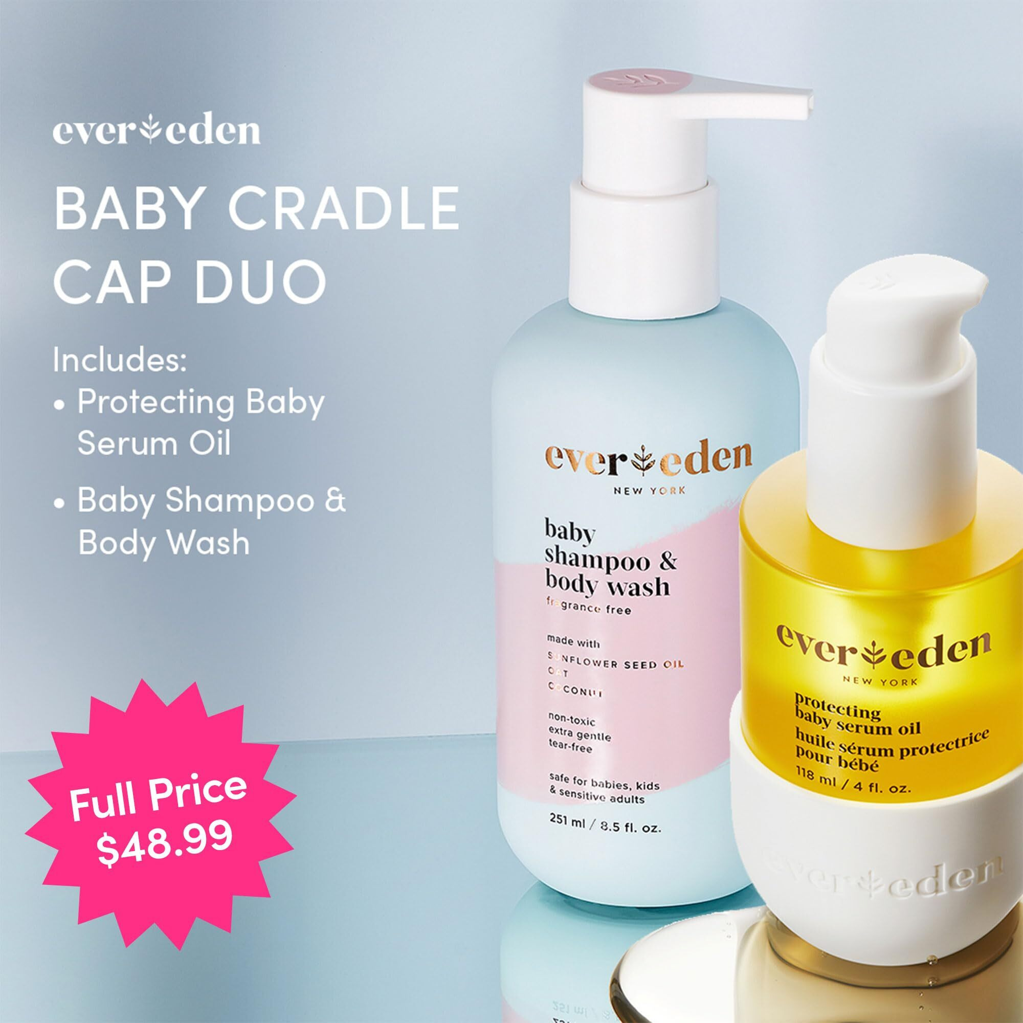 Evereden Baby Cradle Cap Care Bundle Clean & Vegan Shampoo, Body Wash, Protecting Oil For Newborns - Great For The Whole Family
