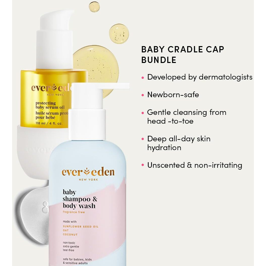Evereden Baby Cradle Cap Care Bundle Clean & Vegan Shampoo, Body Wash, Protecting Oil For Newborns - Great For The Whole Family