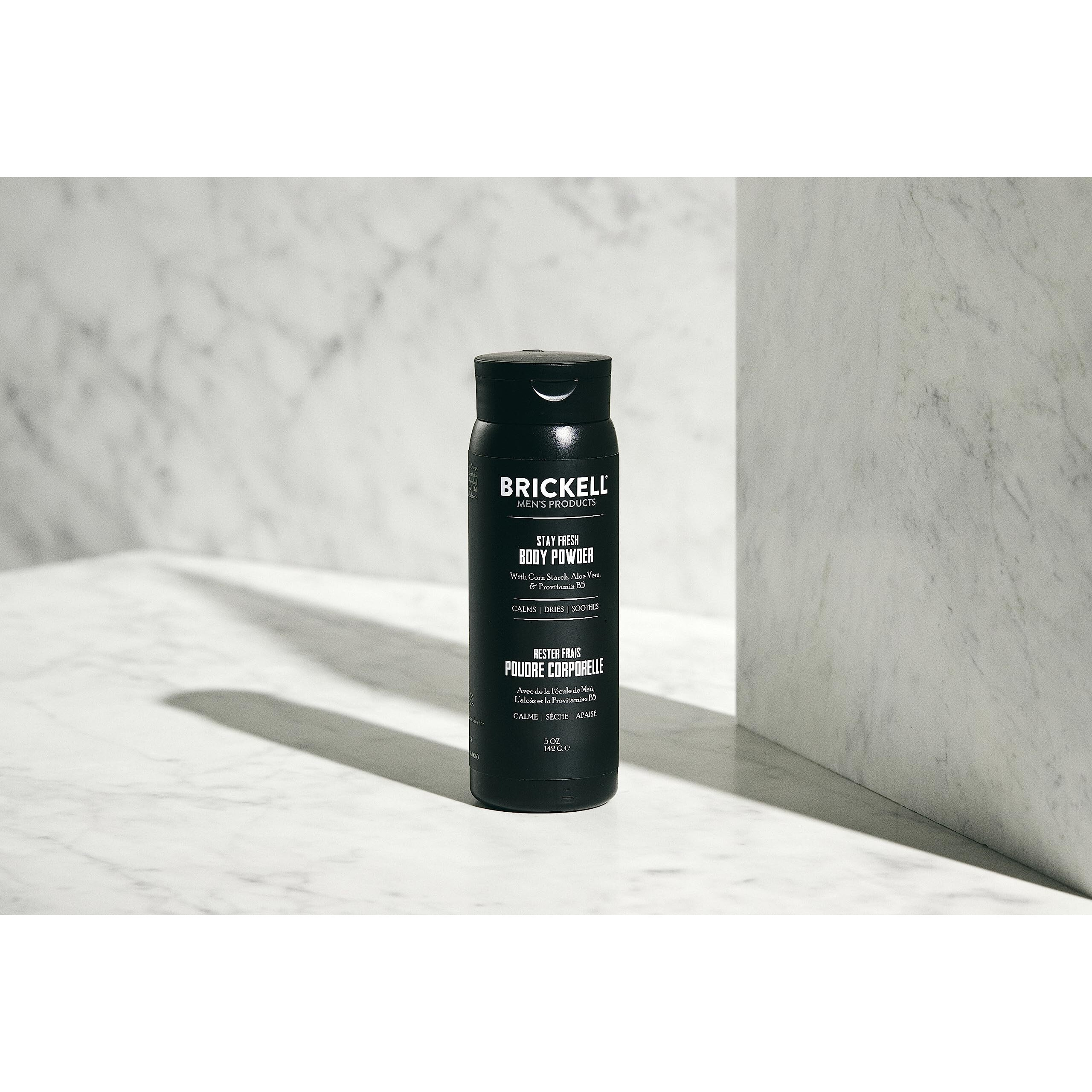 Brickell Men's Products Stay Fresh Body Powder For Men, Natural And Organic Talc-Free, Absorbs Sweat, Keeps Skin Dry, Unscented, 5 Oz