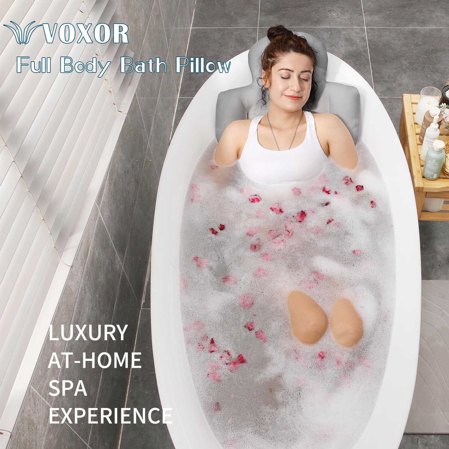 Full Body Bath Pillow For Bathtub, Thick Bathtub Cushion With Laundry Bag, Luxury Tub Pillow For Bath For Headrest Neck And Back Support Gray 60"" X 16""