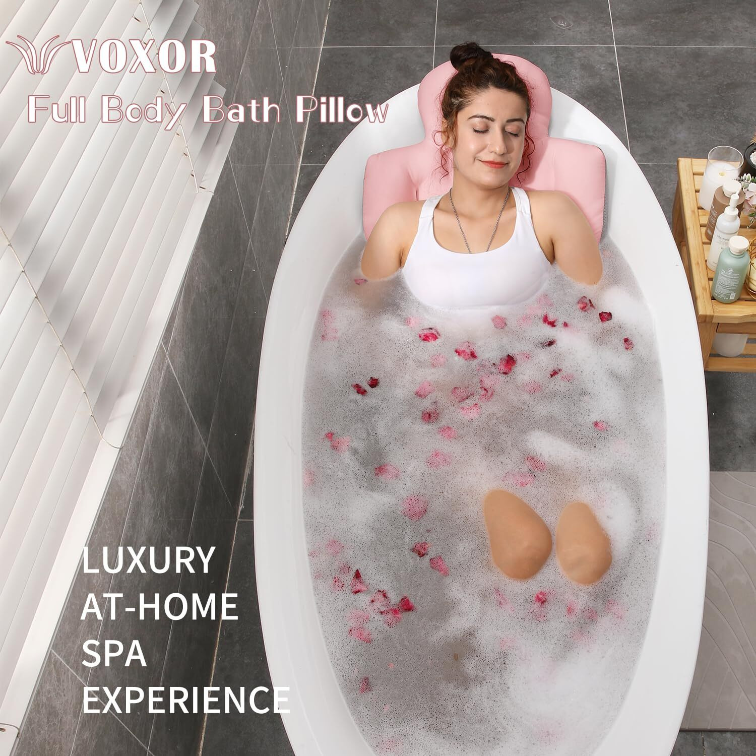 Full Body Bath Pillow For Bathtub, Thick Bathtub Cushion With Laundry Bag, Luxury Tub Pillow For Bath For Headrest Neck And Back Support Pink 60"" X 16""