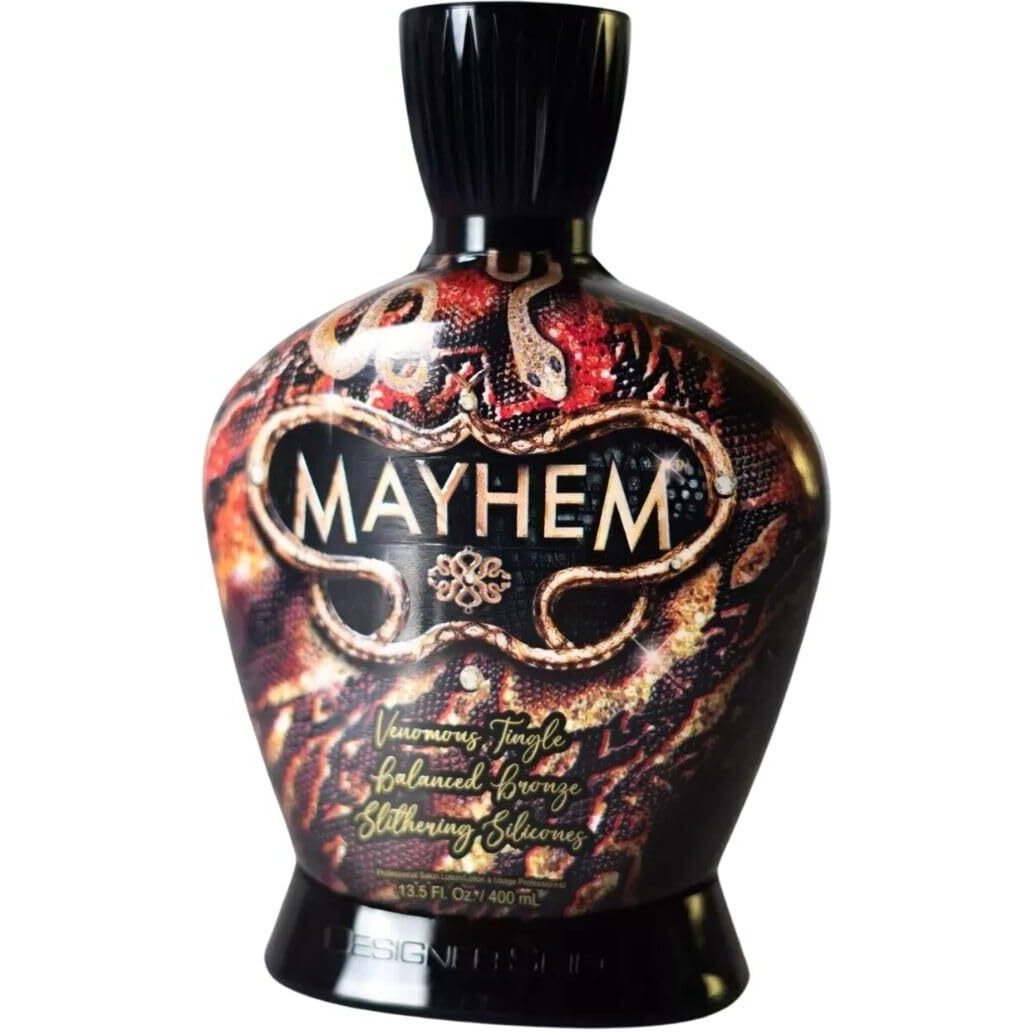 Designer Skin Mayhem Intense Tingle Tanning Lotion 13.5Oz - Hissing Heat Bronzer With Dha & Coconut Oil - Advanced Bed Accelerator For Darker Golden Color - Hydrating Formula