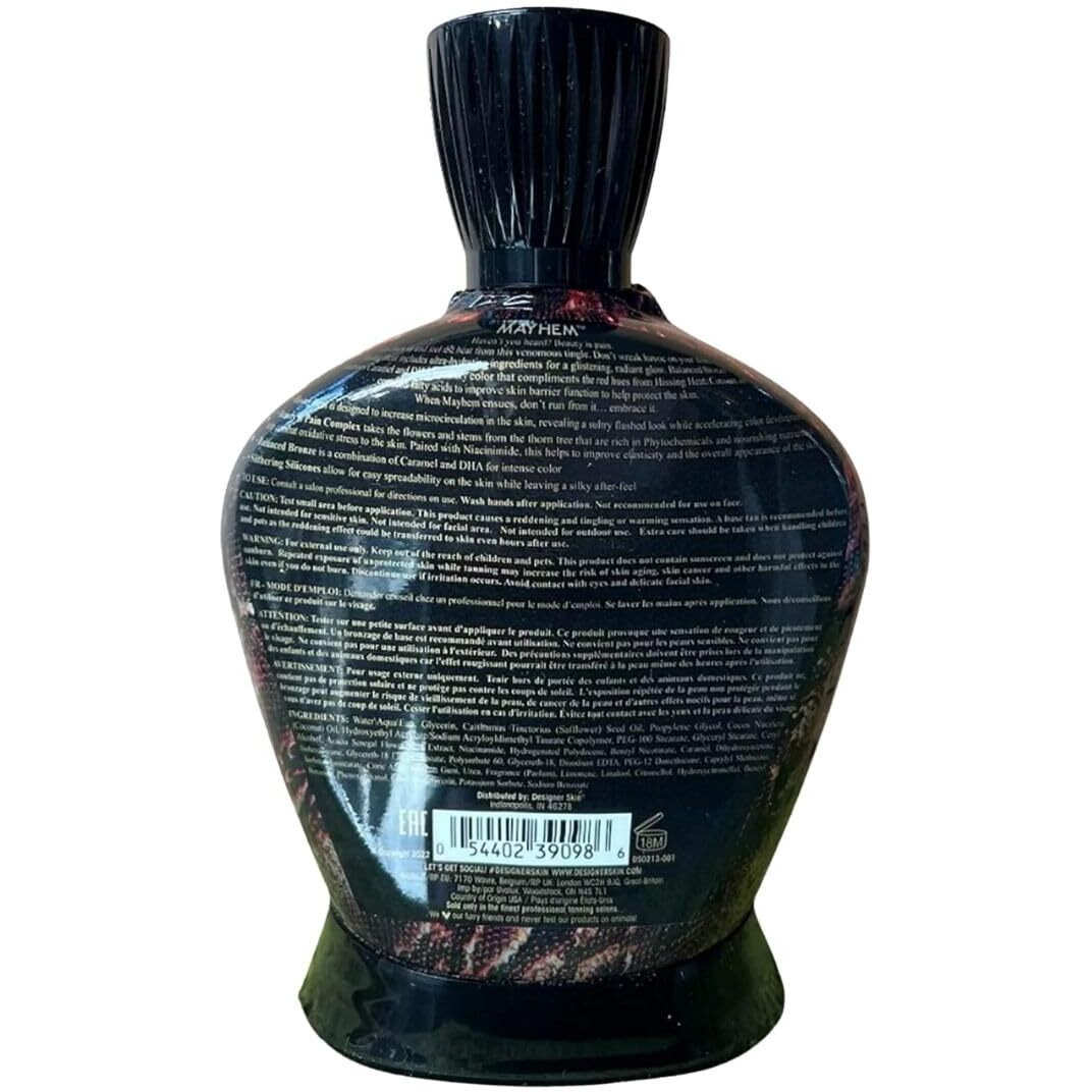 Designer Skin Mayhem Intense Tingle Tanning Lotion 13.5Oz - Hissing Heat Bronzer With Dha & Coconut Oil - Advanced Bed Accelerator For Darker Golden Color - Hydrating Formula
