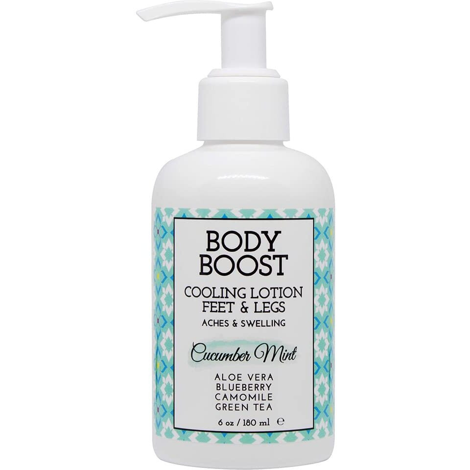 Body Boost Cooling Lotion- Soothe And Reduce Aches And Swelling- Pregnancy Safe Muscle Rub For Feet & Legs- Cucumber Mint 6 Oz- Hypoallergenic- Vegan