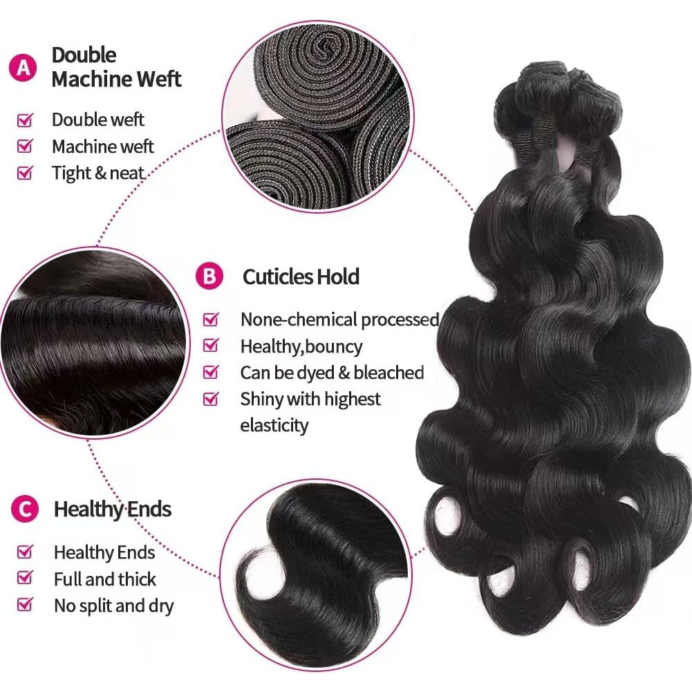 Mdl Human Hair Bundles Body Wave Bundles Human Hair 24 24 26 26Inch 100% Unprocessed Brazilian Virgin Hair Body Wave 4 Bundles Human Hair Extensions For Black Women Natural Color(24 24 26 26 Inch)