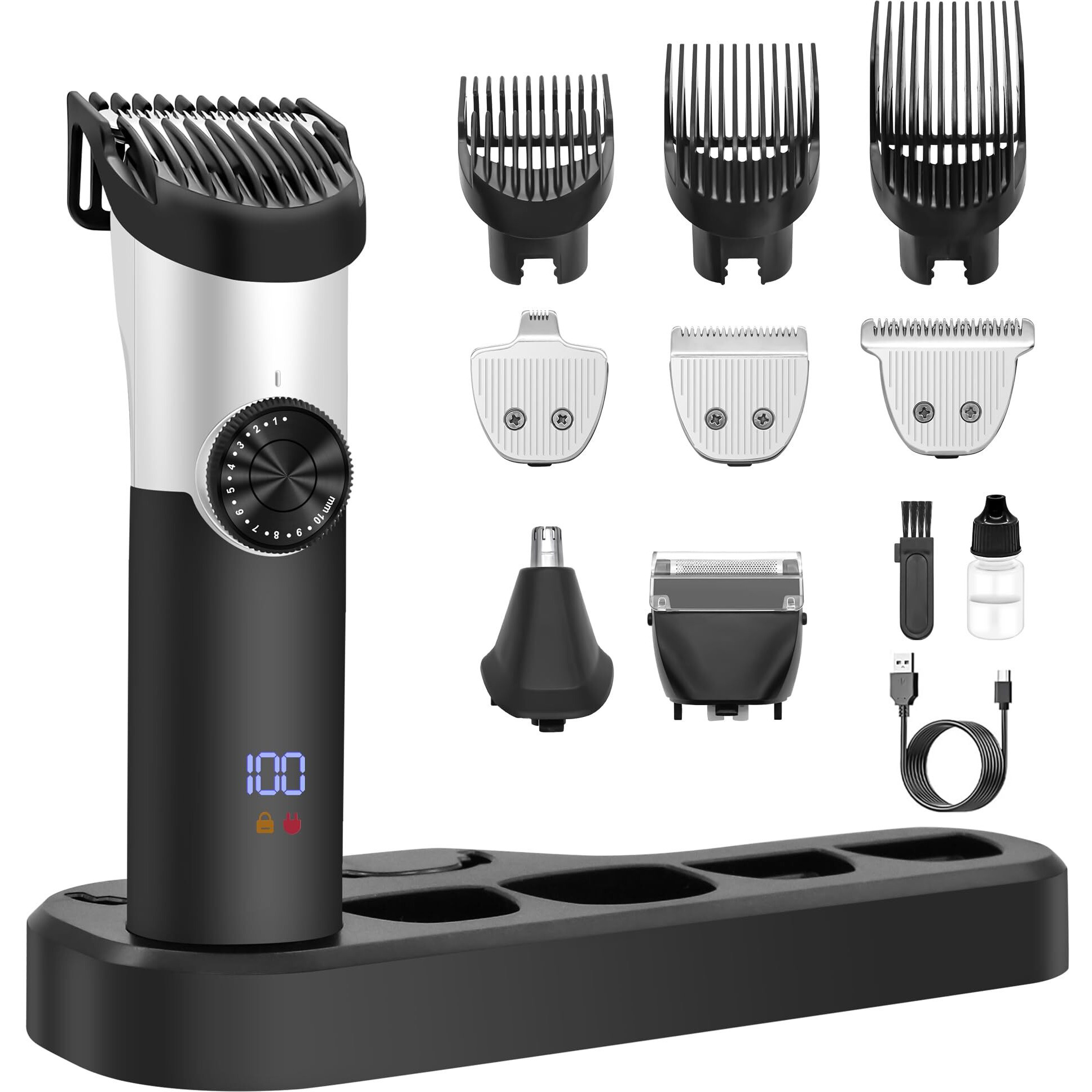 G4S3 5 In 1 Hair Clippers, Adjustable Beard Trimmer For Men Professional, Cordless Barber Clippers And Trimmers Set, Hair Cutting Kit With Lcd Display, Shaving Kit For Nose, Body, Face And Mustache