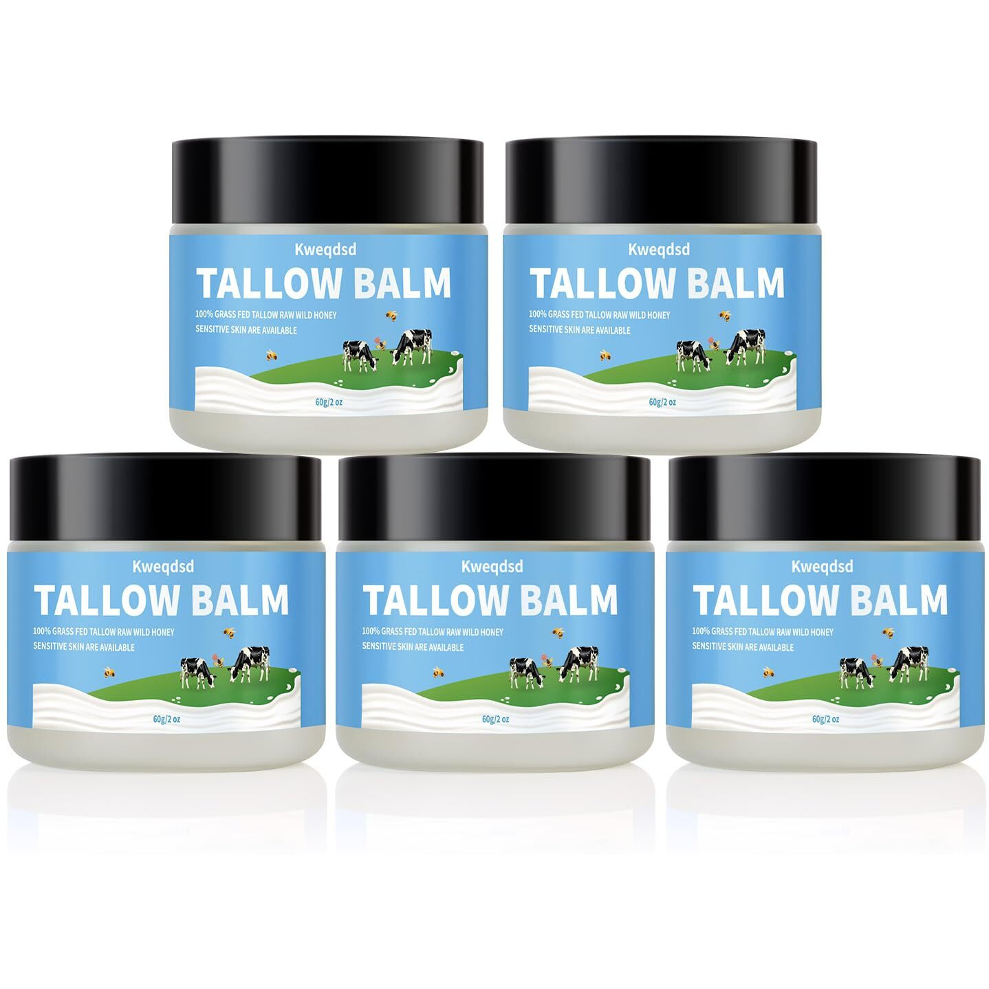 Kweqdsd 5 Pack Organic Grass-Fed Beef Tallow Balm With Raw Honey, Grass Fed Beef Tallow Face Moisturizer, Natural Tallow Skin Care Cream Body Butter, Nourish And Soothe Dry Skin