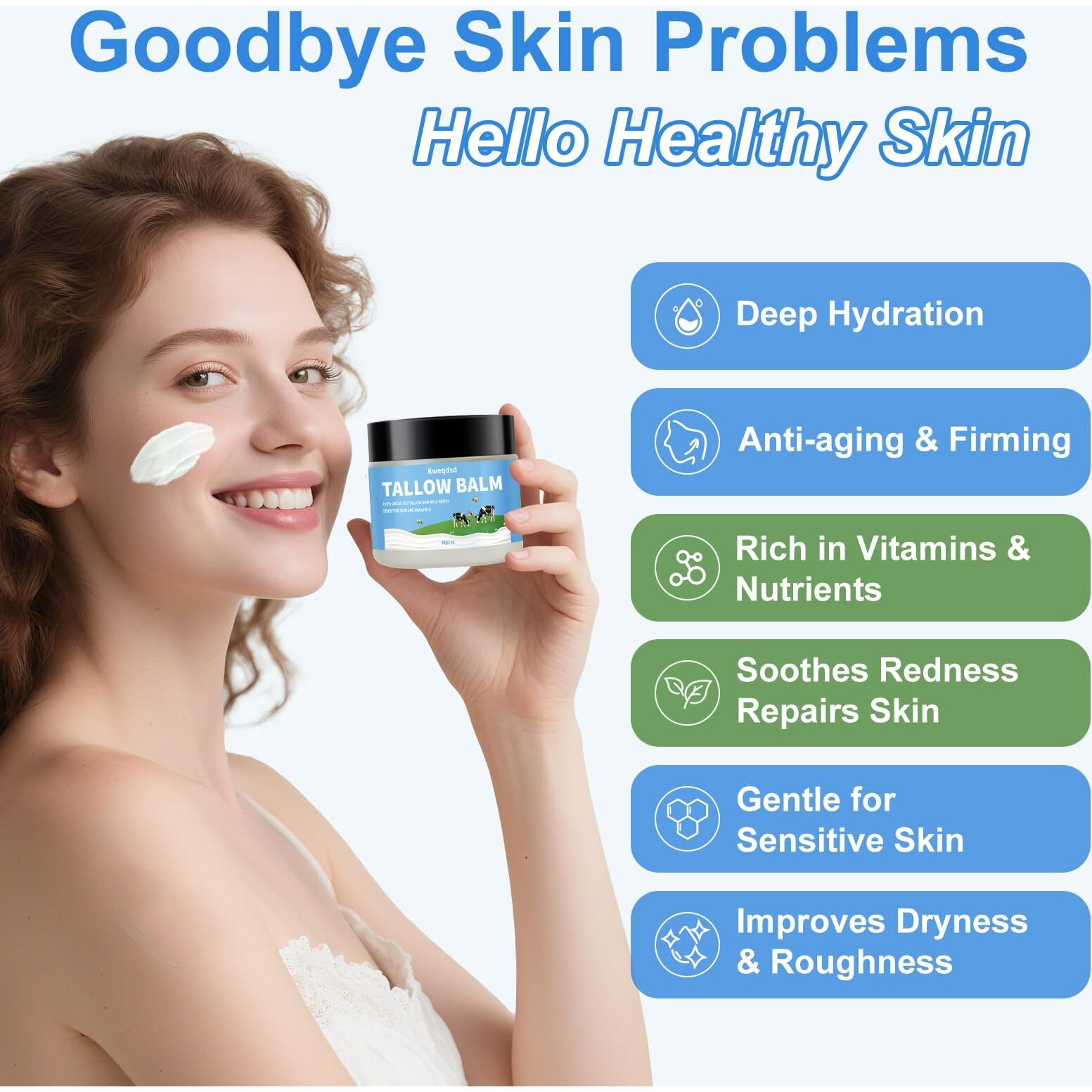 Kweqdsd 5 Pack Organic Grass-Fed Beef Tallow Balm With Raw Honey, Grass Fed Beef Tallow Face Moisturizer, Natural Tallow Skin Care Cream Body Butter, Nourish And Soothe Dry Skin