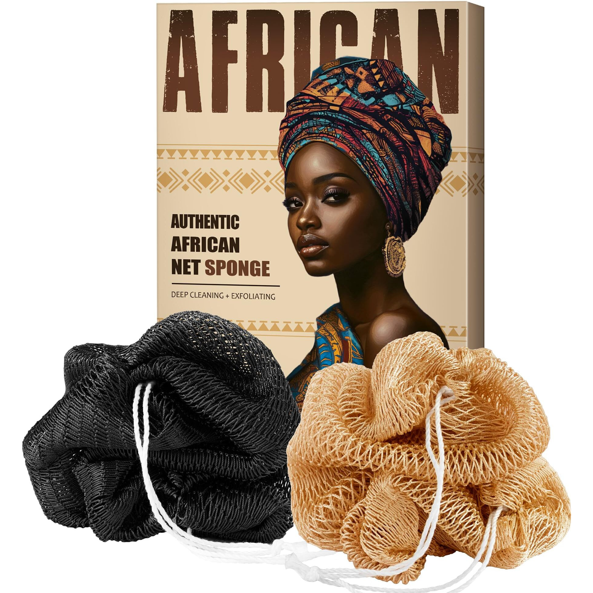 Authentic African Net Sponge With Knots - Afro Scrubber Bath Loofah Exfoliating Net Sponge For Shower - 2 Pack African Bath Sponges Exfoliator For Most Skin Types Back Scrub Washer Accessories