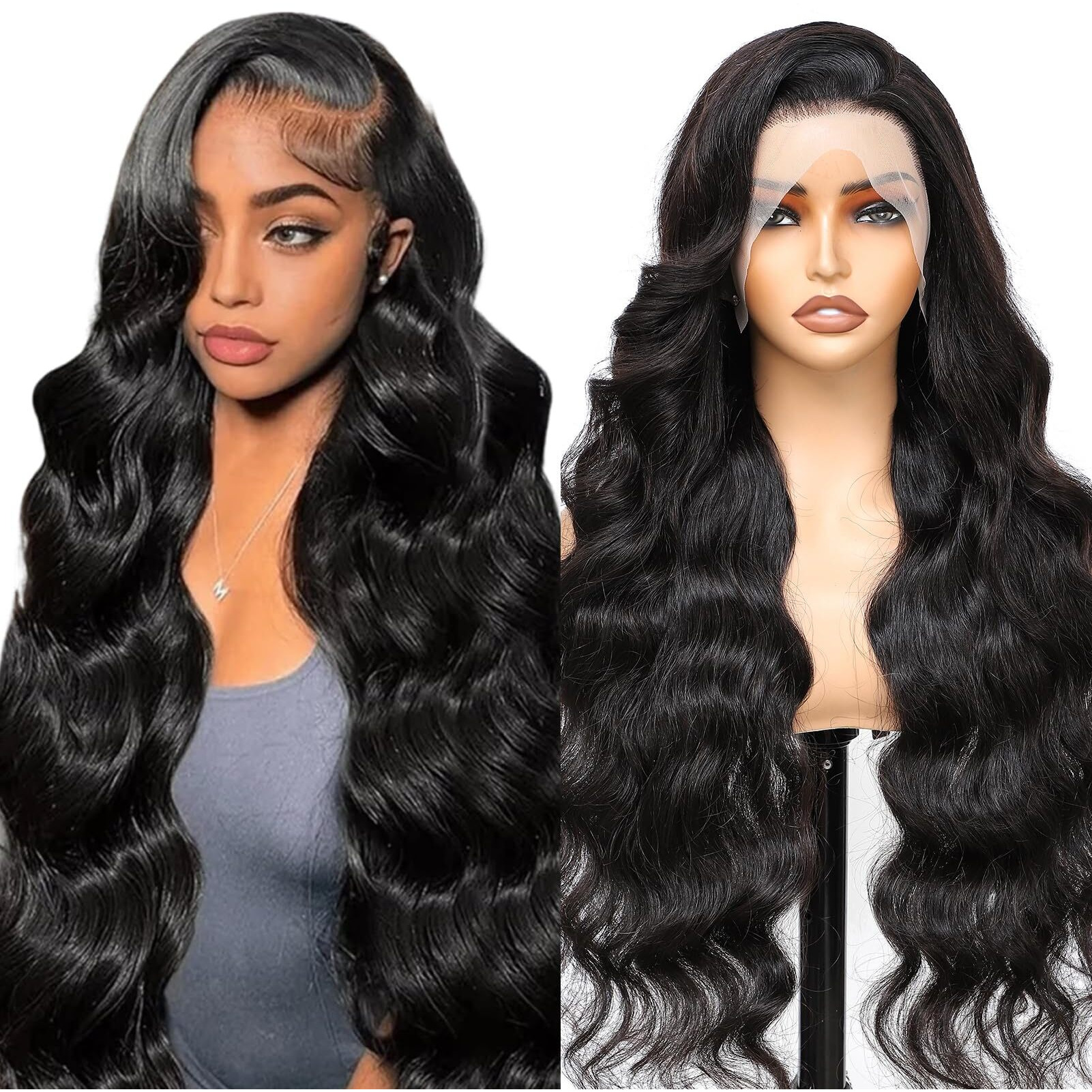 Body Wave Lace Front Wigs Human Hair 13X4 Hd Lace Frontal Body Wave Human Hair Wig For Women 180% Density Brazilian Virgin Hair Pre Plucked Glueless Body Wave Wig Natural Black 28Inch
