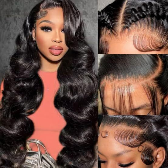 Body Wave Lace Front Wigs Human Hair 13X4 Hd Lace Frontal Body Wave Human Hair Wig For Women 180% Density Brazilian Virgin Hair Pre Plucked Glueless Body Wave Wig Natural Black 28Inch