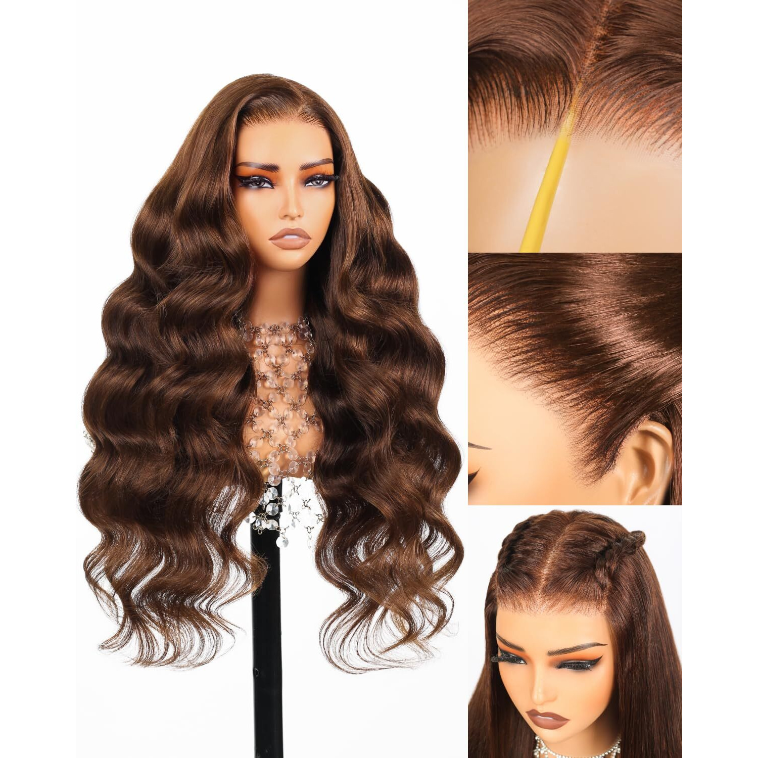 Arabella 13X6 Chocolate Brown Lace Front Wig Human Hair Hd Transparent Body Wave Lace Front Wigs Human Hair Pre Plucked Glueless Frontal Brown Wig Human Hair 24 Inch