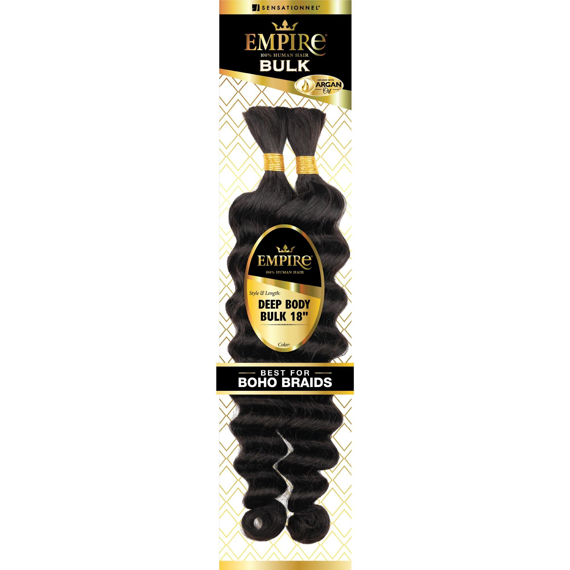 Sensationnel Empire Bulk Braiding - Deep Body Human Hair Braids For Knotless Boho Box Or Curly Loose Wave Styles - 1 Pack (18 Inch, 1B Offblack)