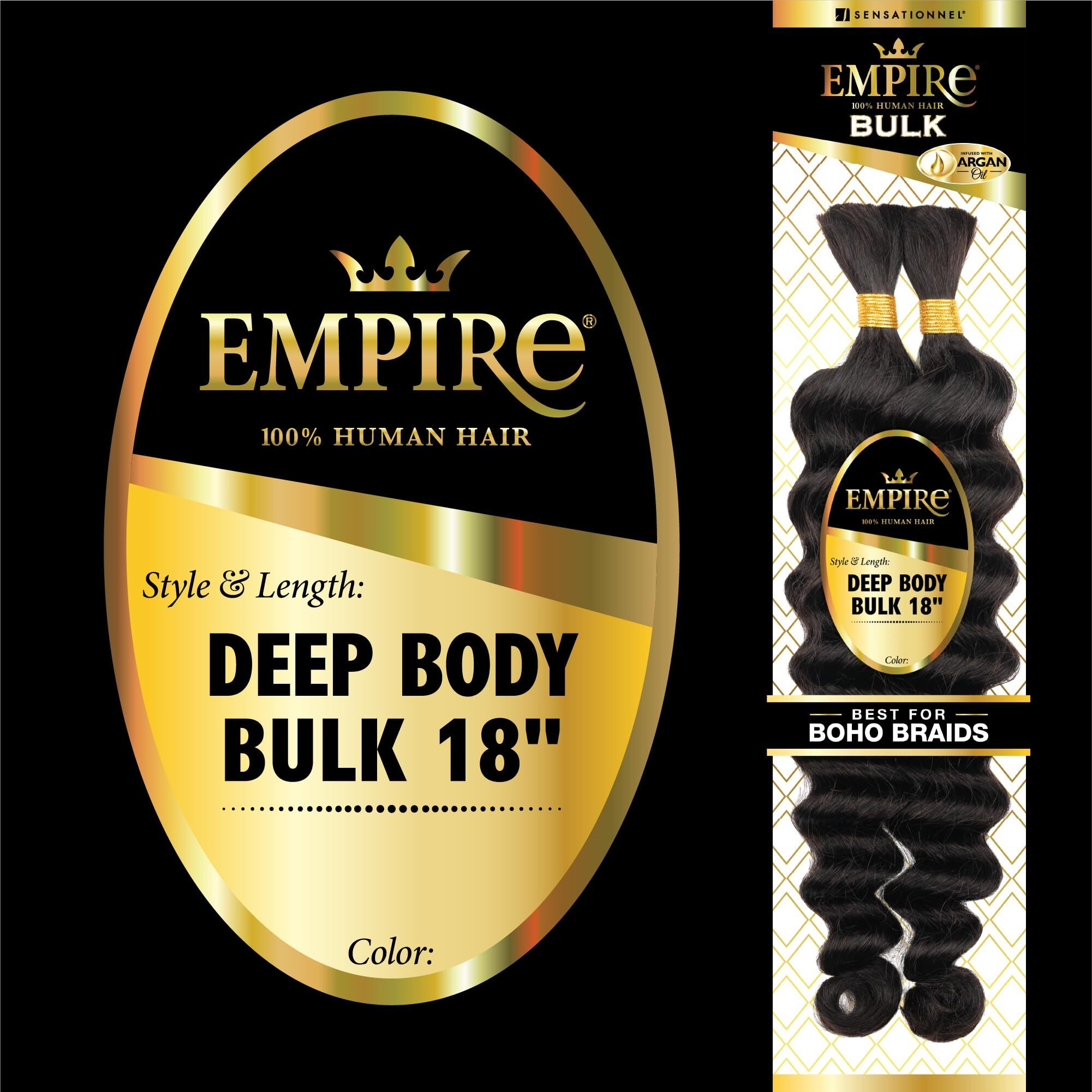 Sensationnel Empire Bulk Braiding - Deep Body Human Hair Braids For Knotless Boho Box Or Curly Loose Wave Styles - 1 Pack (18 Inch, 1B Offblack)