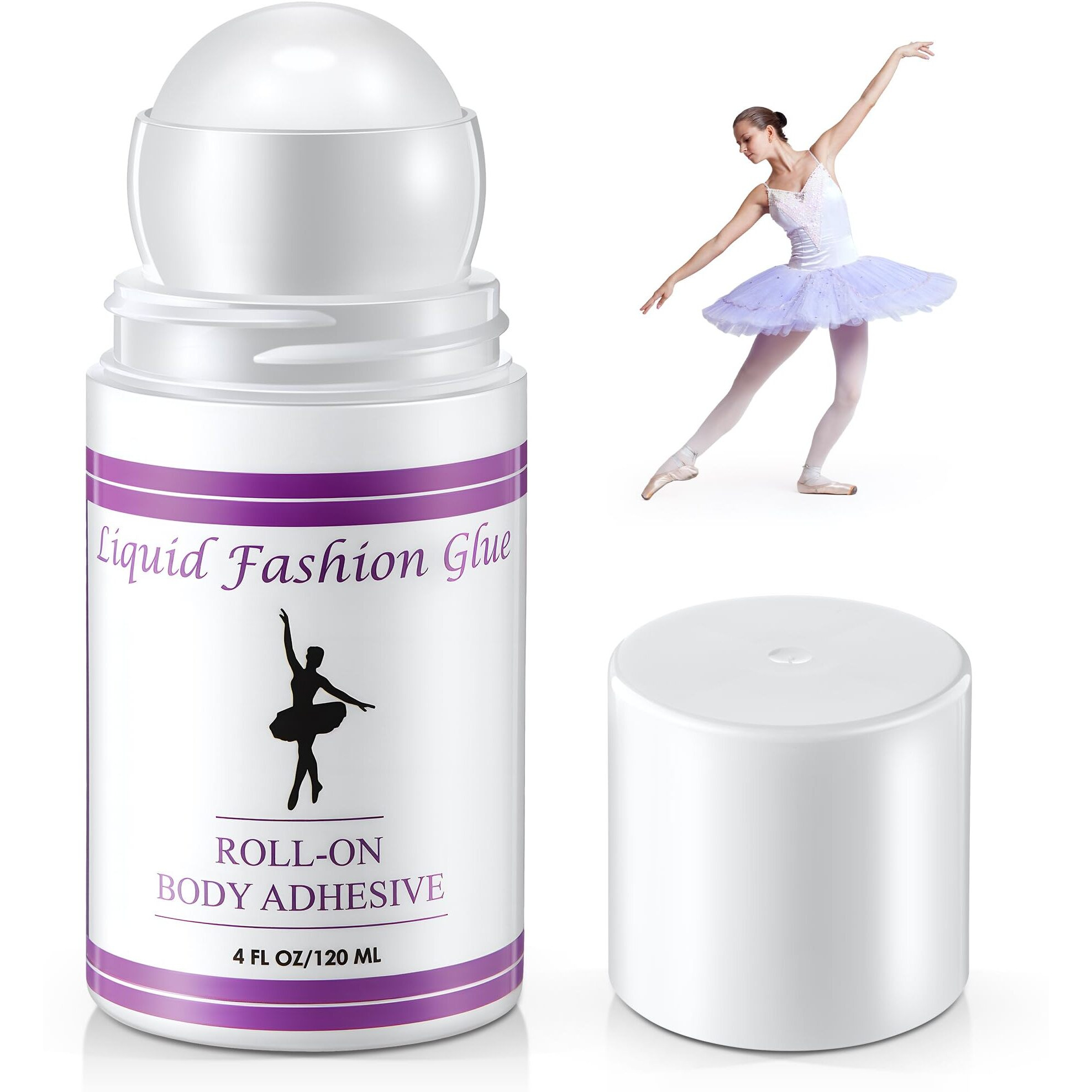 Large 4 Oz Body Adhesive Roll On For Skin & Clothing, Sweat Resistant Body Glue, Water Washable,Non-Toxic Fashion Glue For Dancers, Wigs, Compression Stockings, Costumes, Bras