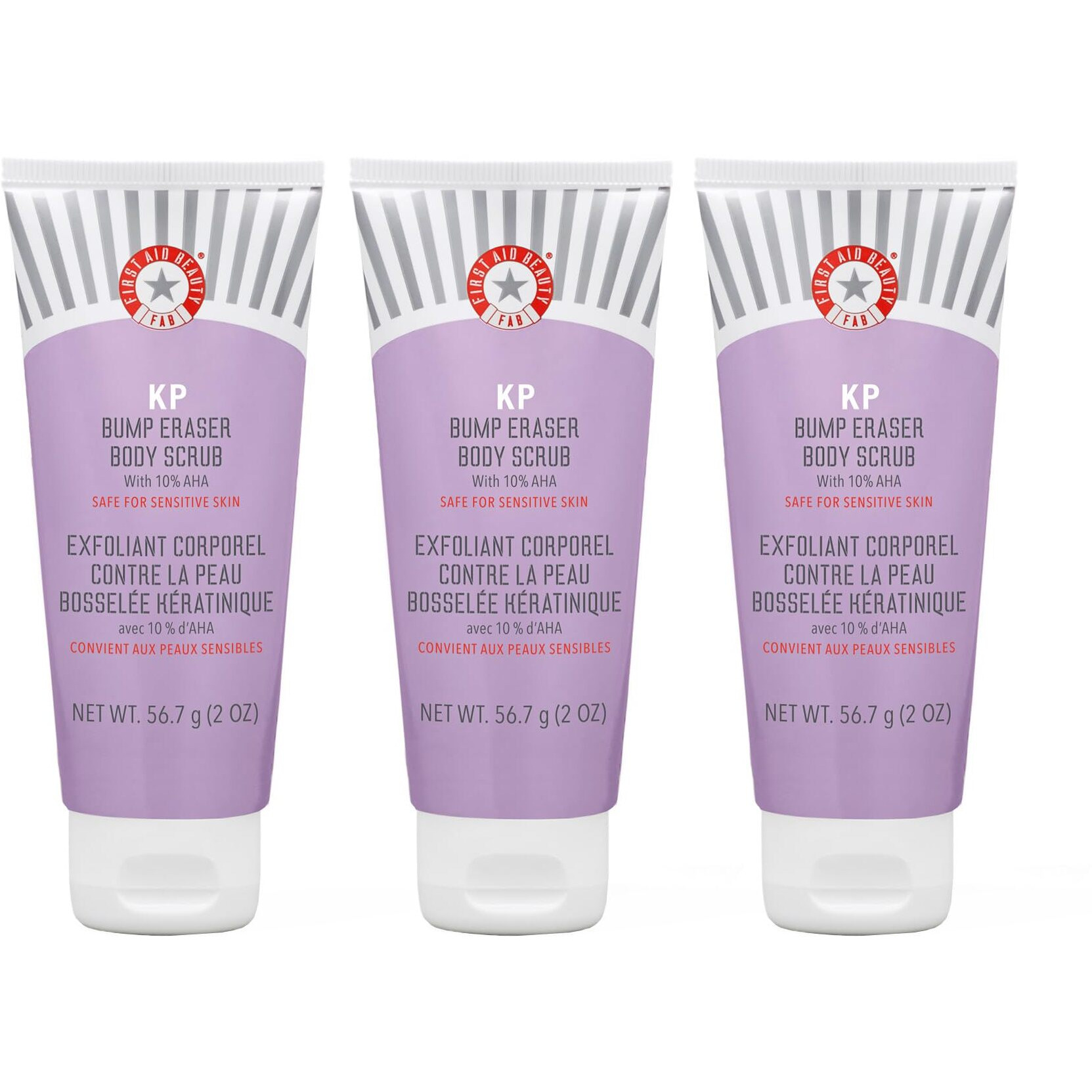 First Aid Beauty - Kp Bump Eraser Body Scrub With 10% Aha, Keratosis Pilaris Skin Exfoliator With Glycolic & Lactic Acids, Helps Reduce Chicken Skin Bumps, Safe For Sensitive Skin, 2 Oz, 3 Ct