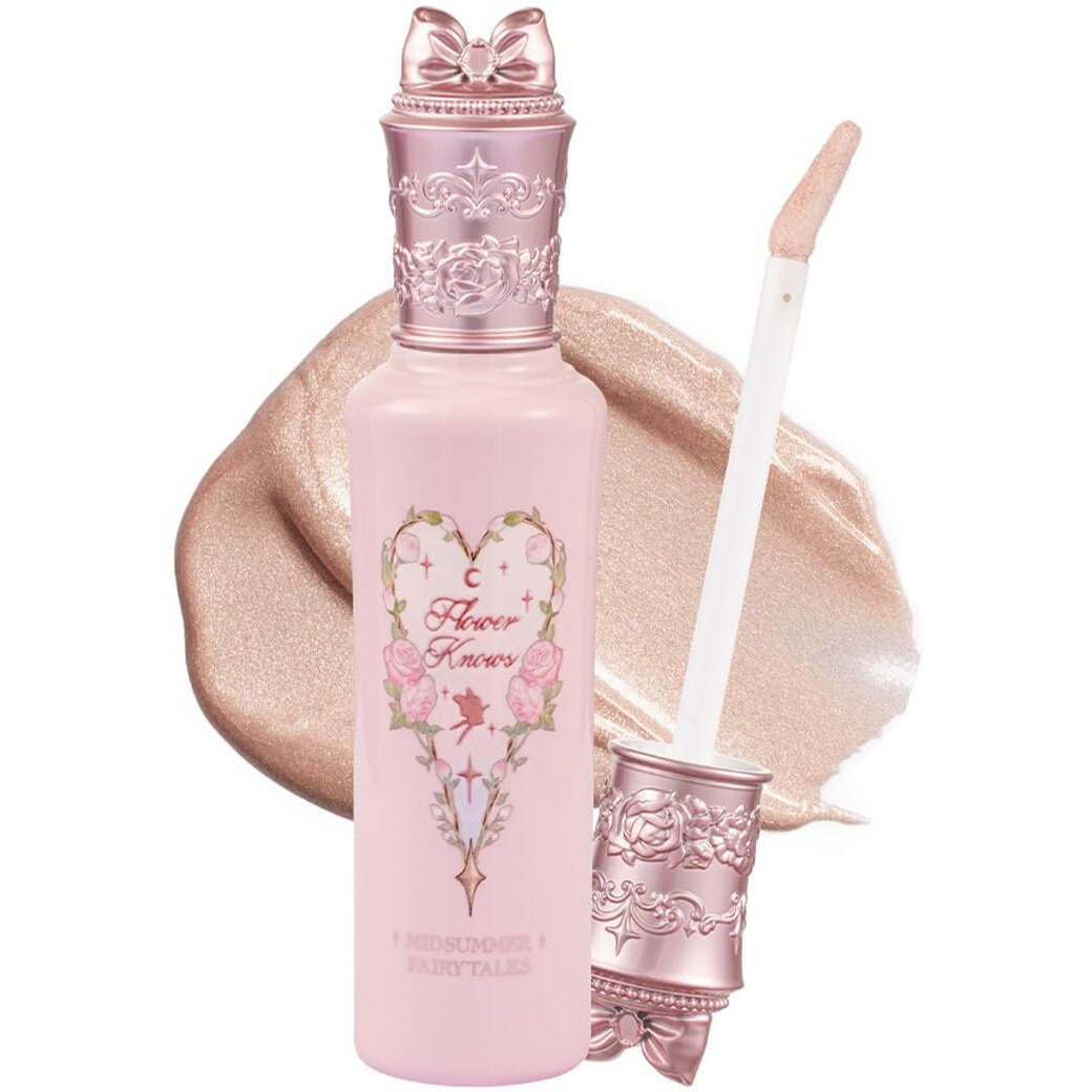 Flower Knows Midsummer Fairytales Liquid Highlighter,Silver Glitter Highlighter Makeup,Shimmer Face & Body Illuminator,Blendable & Long-Lasting Face Highlighter For All Skin Tones(01 Moonlight Swing)