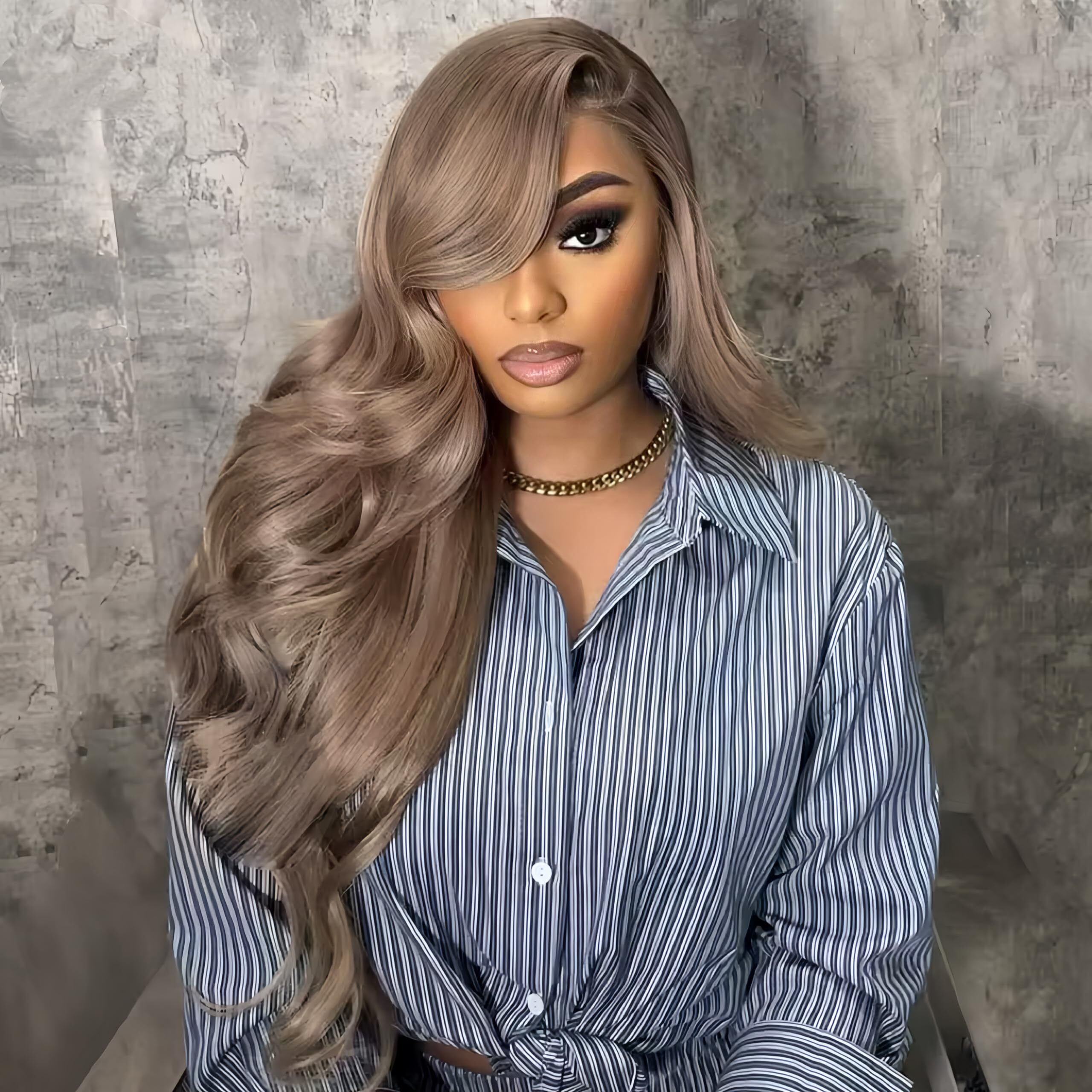 Orijodie Mocha Brown Blonde 13  4 Hd Lace Front Wig Human Hair 180% Density Body Wave Ash Brown Lace Wig Pre Plucked Real Ultra Full Brazilian Virgin Hair Milk Tea Colored Wig For Women 28Inch