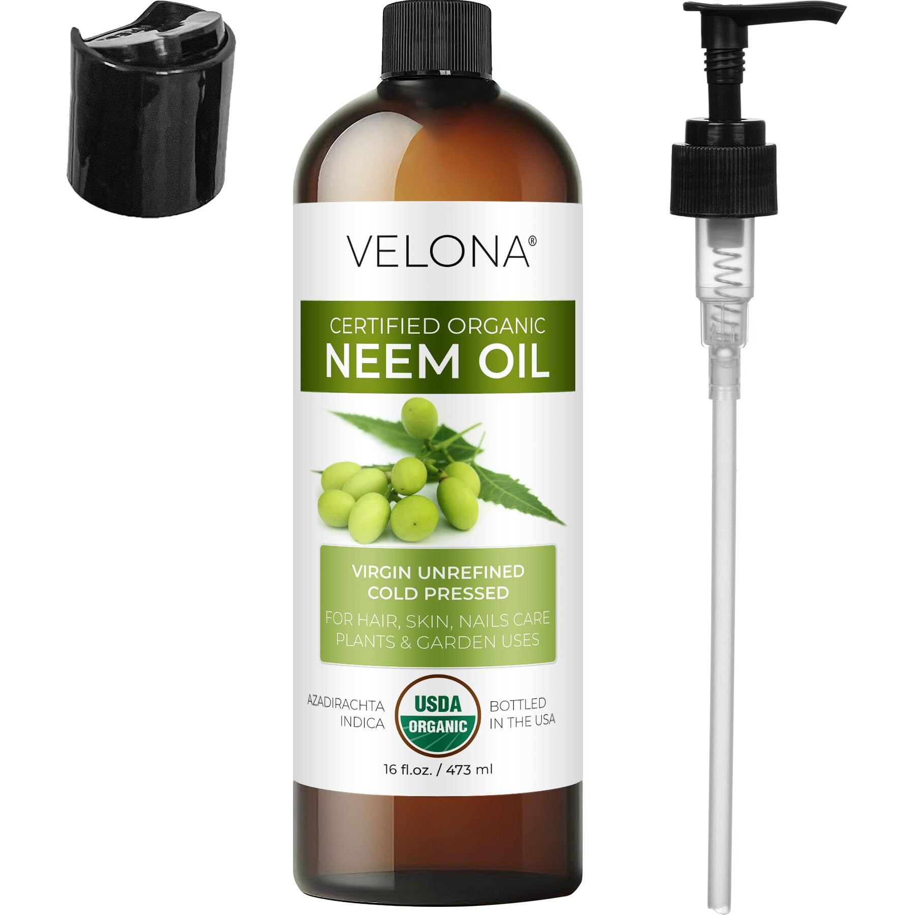 Velona Neem Oil Usda Certified Organic - 16 Fl Oz | 100% Pure And Natural Carrier Oil | Virgin, Unrefined, Cold Pressed | Hair, Body And Skin Care | Use Today - Enjoy Results