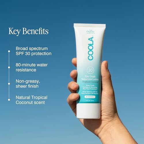 Coola Organic Mineral Sunscreen & Sunblock Body Lotion, Skin Care For Daily Protection, Broad Spectrum Spf 30, Tropical Coconut, Travel Size, 3.4 Fl Oz