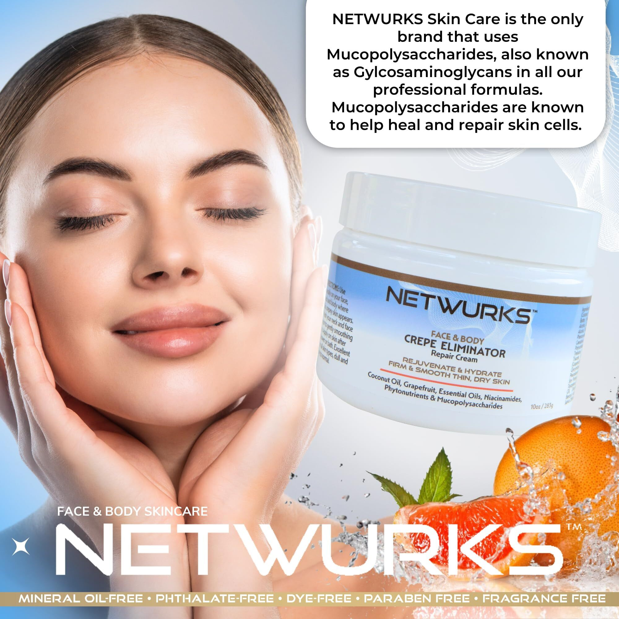 Netwurks Crepe Eliminator Repair Cream, Anti-Aging For Face & Body To Rejuvenate, Hydrate, Firm, & Smooth Dry Skin, 10 Ounces